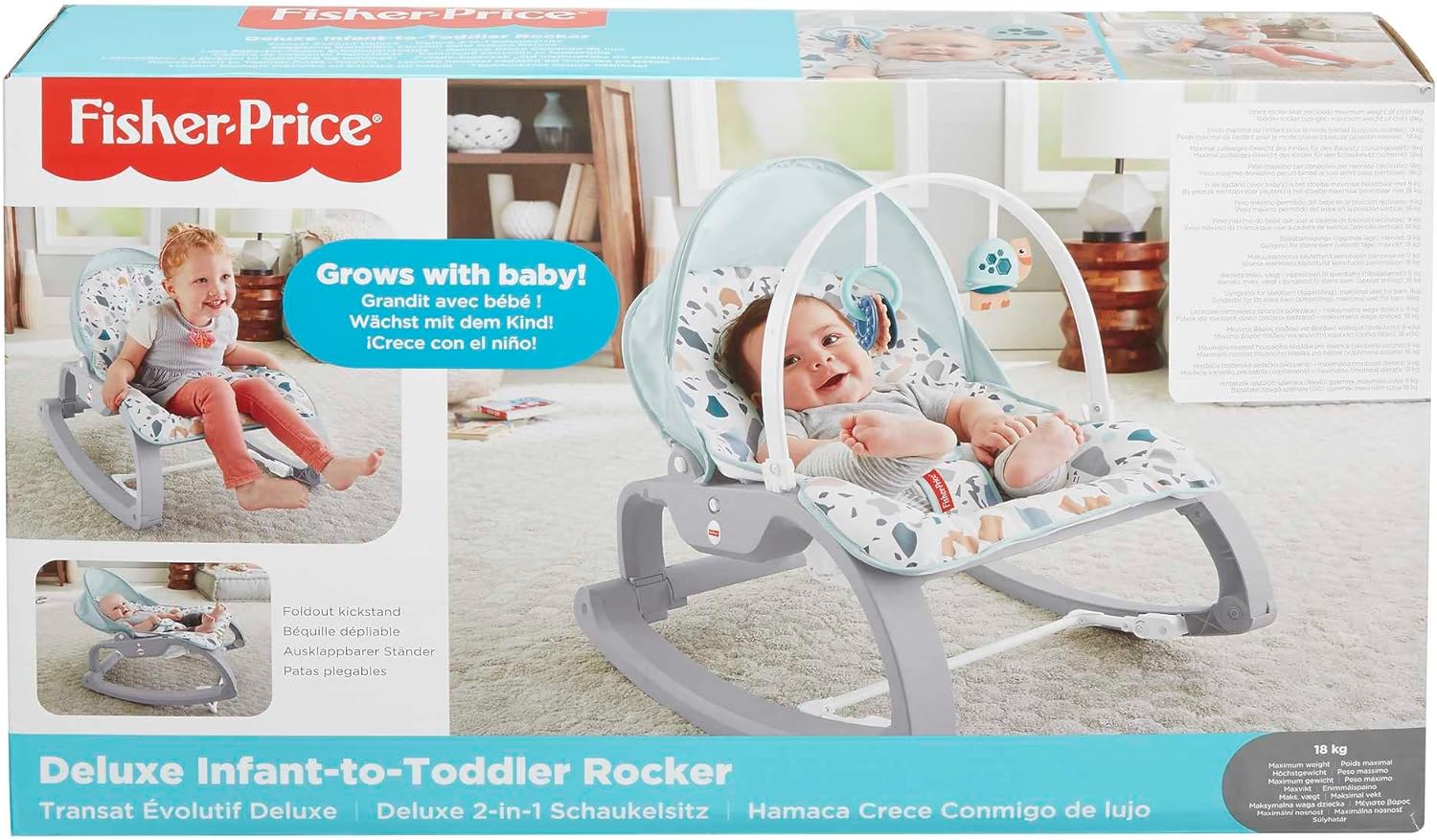Fisher-Price Deluxe Infant-to-Toddler Rocker with canopy and patterned seat
