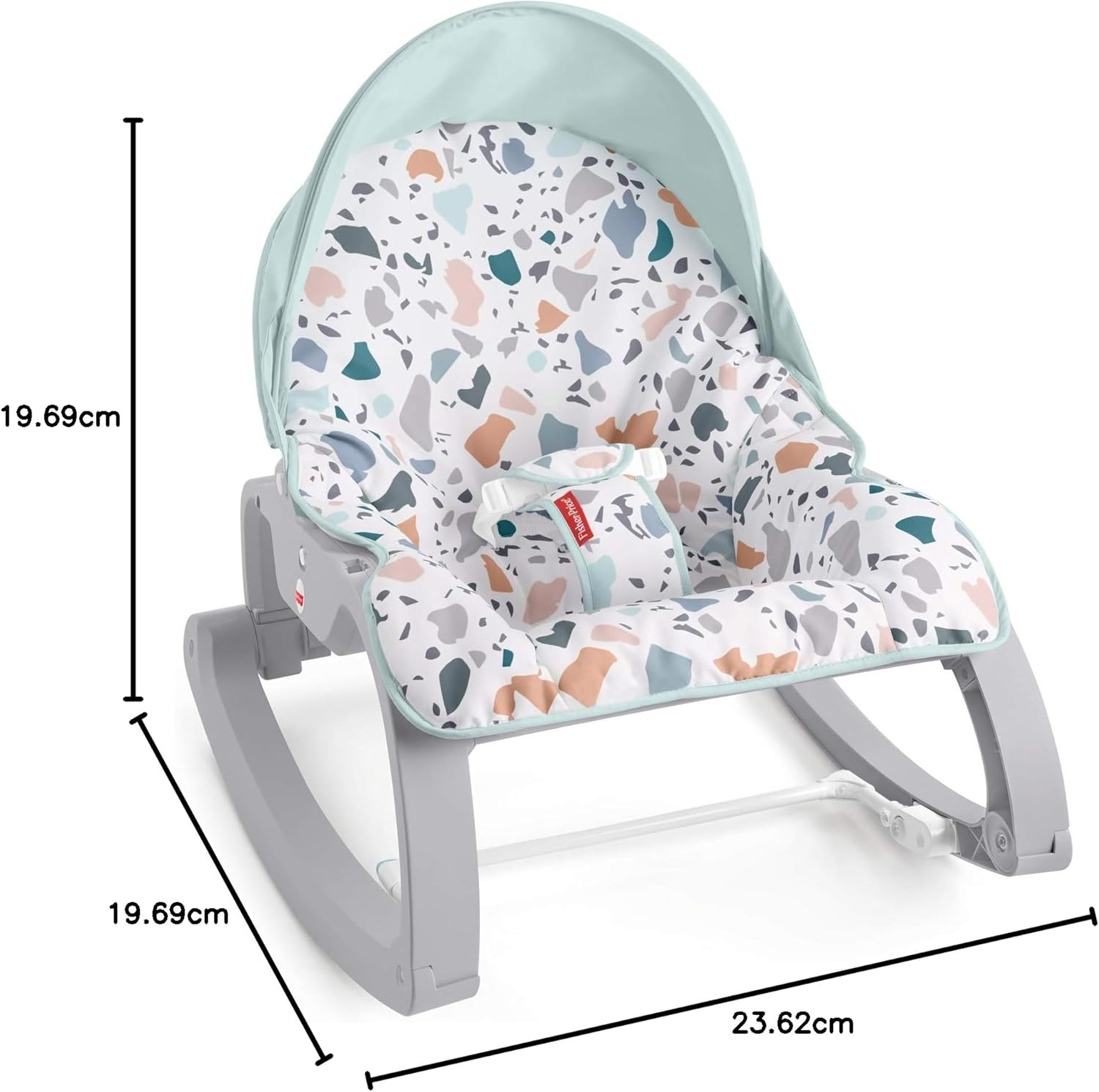 Fisher-Price Deluxe Infant-to-Toddler Rocker with mint canopy and patterned seat