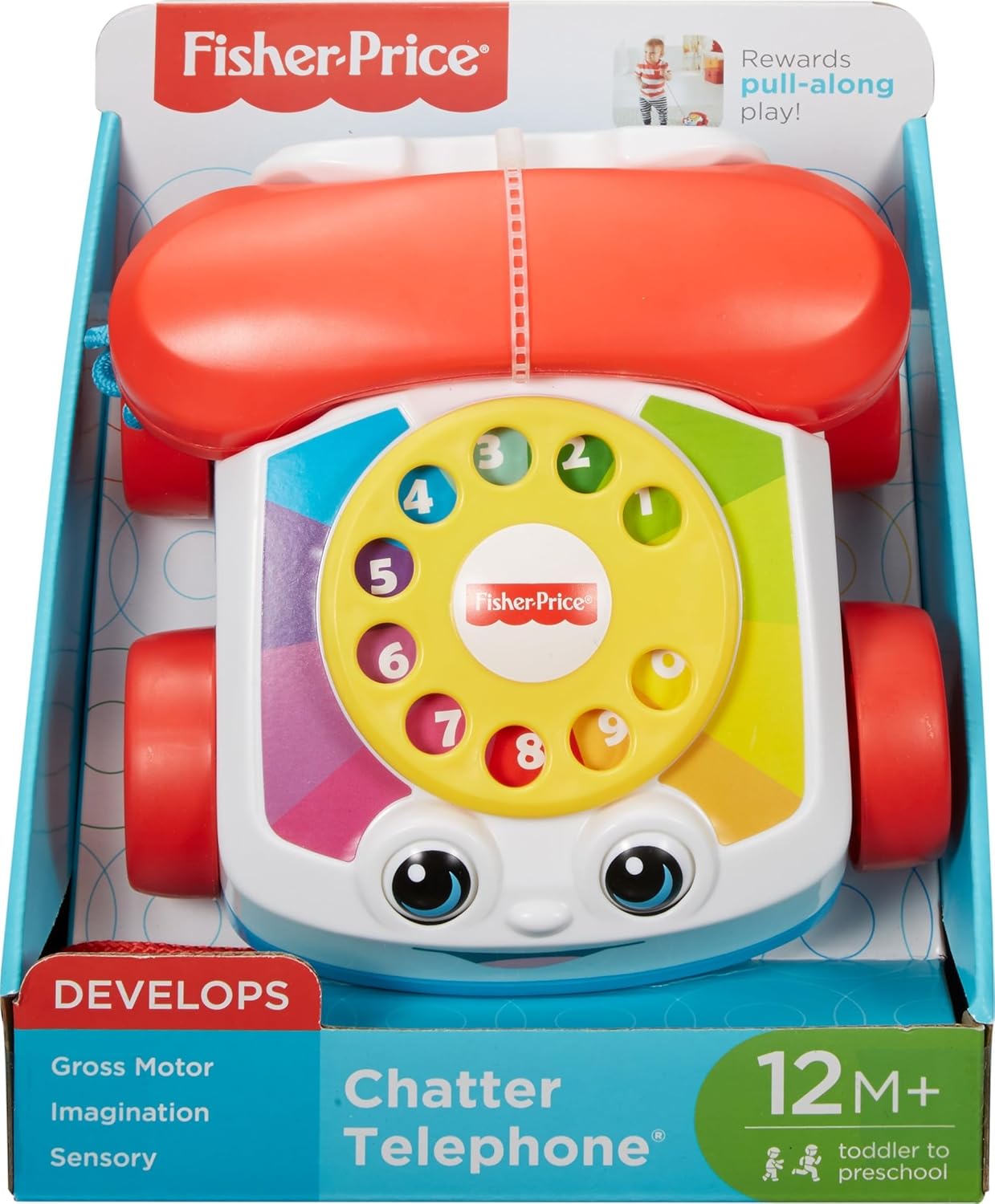 Fisher-Price Chatter Telephone with red handset and yellow dial