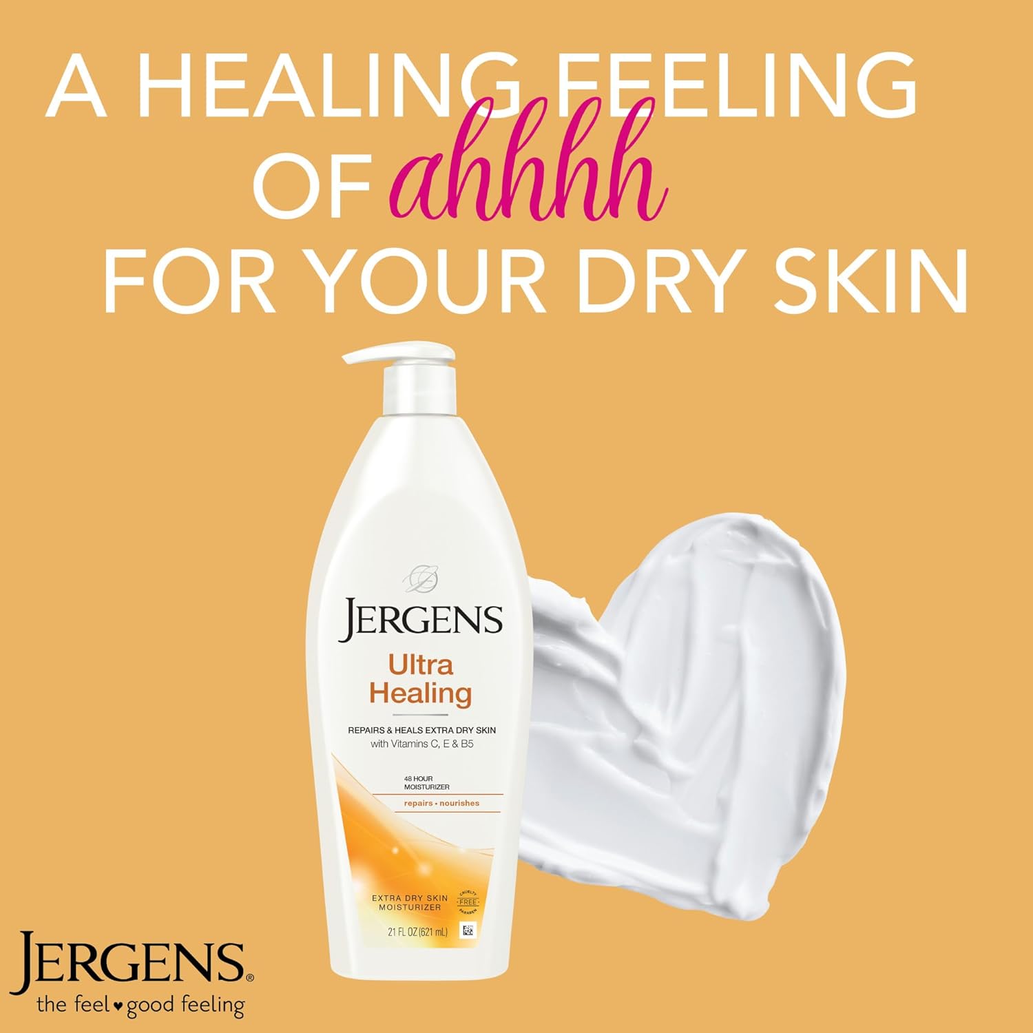Jergens Ultra Healing dry skin moisturiser 21 fl oz pump bottle with cream swatch