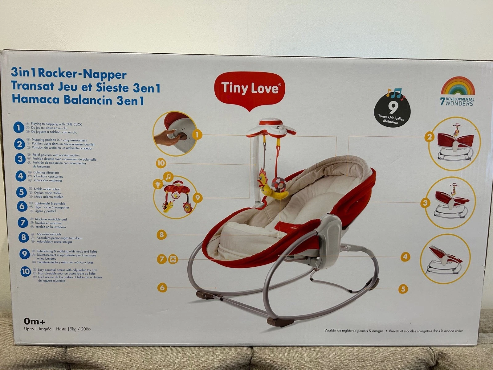 Tiny Love 3-in-1 Rocker Napper red and white infant bouncer seat