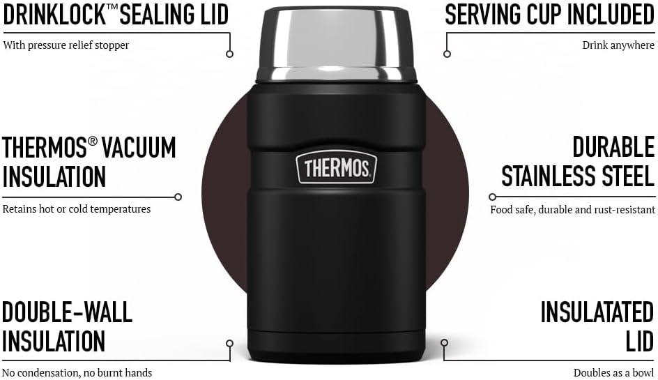 Thermos Stainless King 710ml gunmetal food flask with serving cup and lid