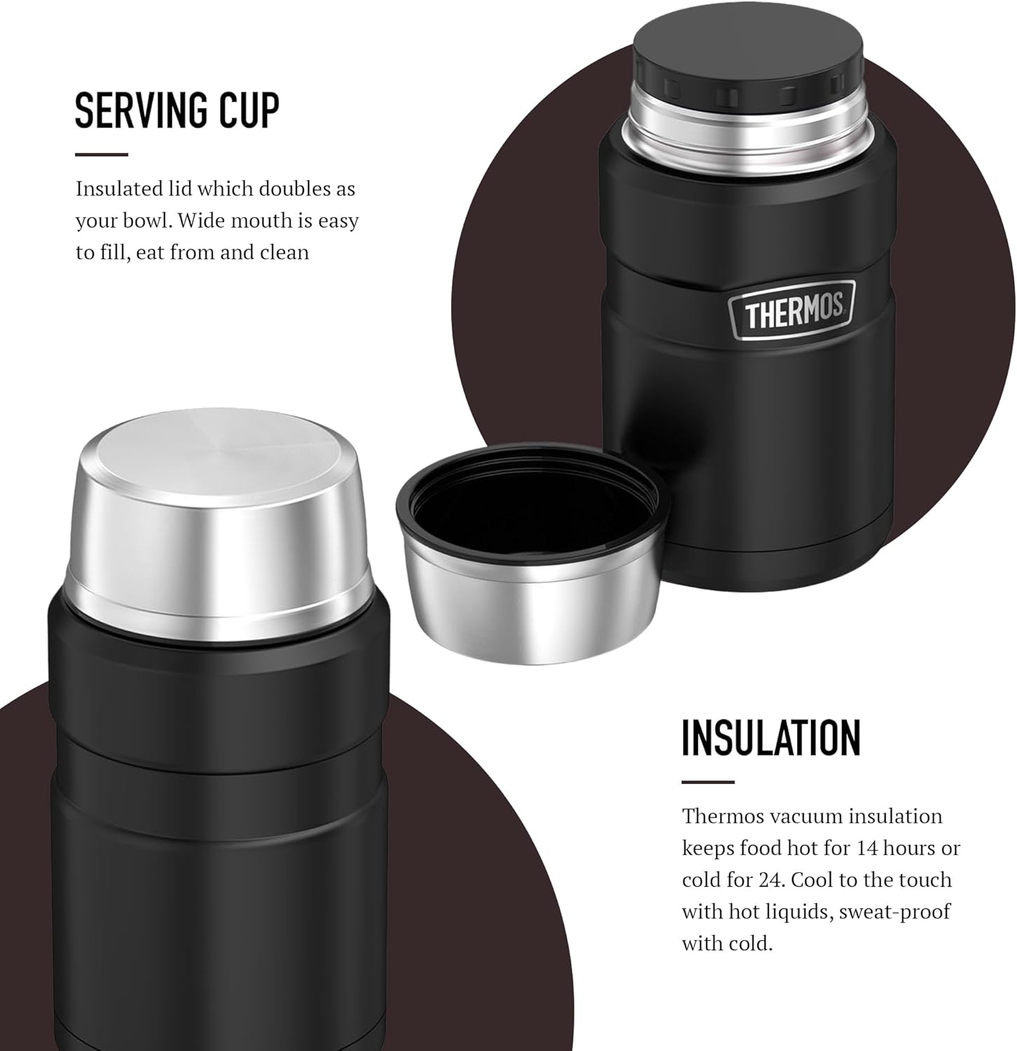 Thermos Stainless King 710ml food flask gunmetal with serving cup lid