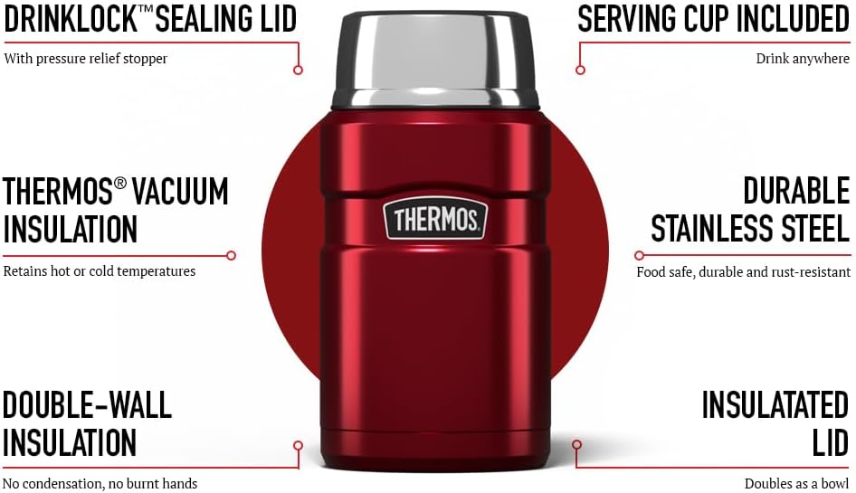 Thermos Stainless King raspberry food flask 710ml with serving cup included
