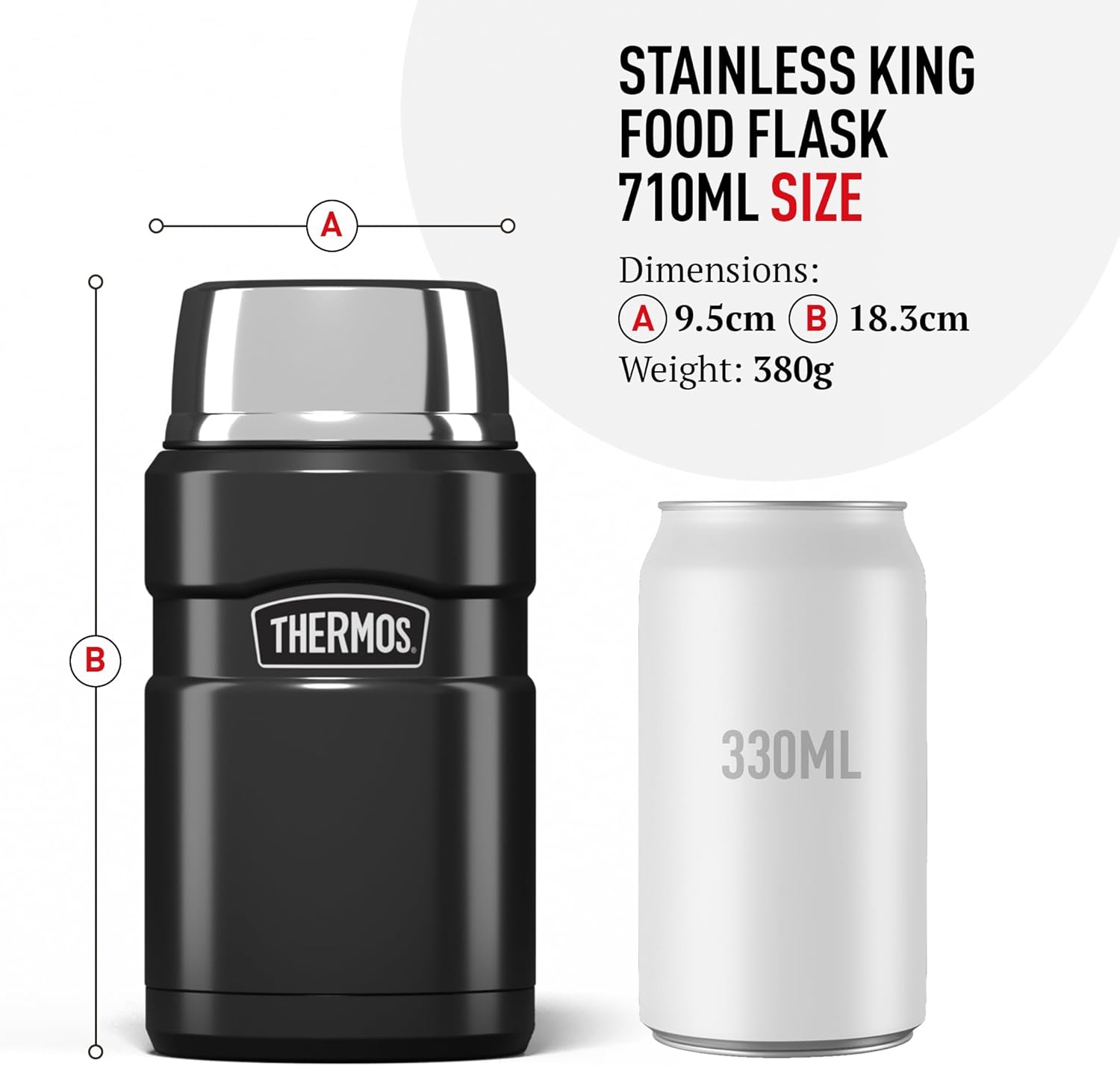 Thermos Stainless King food flask 710ml capacity black with stainless steel top