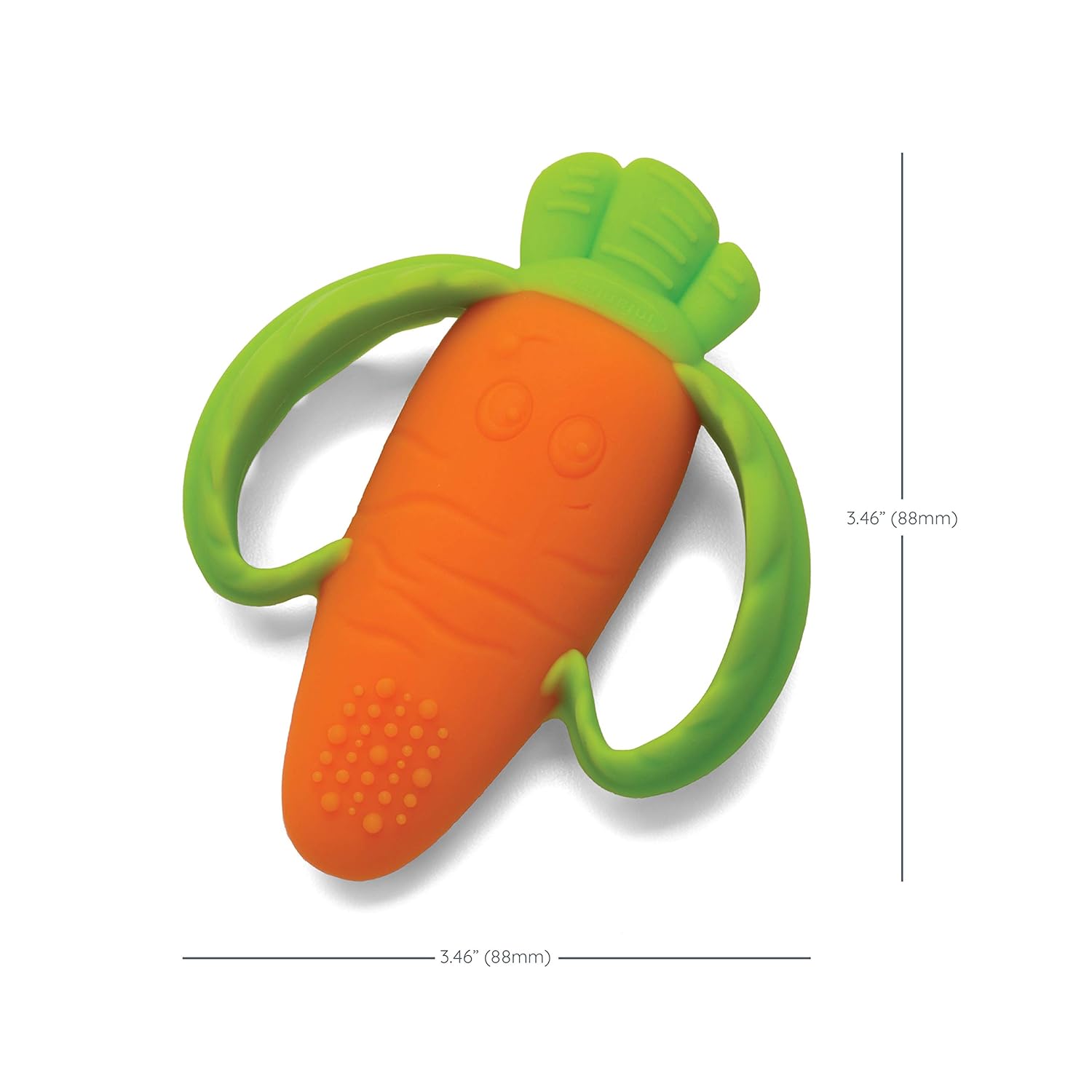 Infantino Lil' Nibbles orange carrot textured silicone teether with green handles