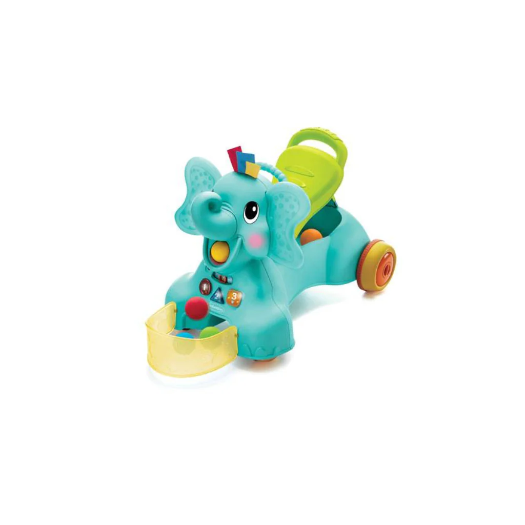 Infantino turquoise 3-in-1 sit, walk and ride elephant toy with wheels