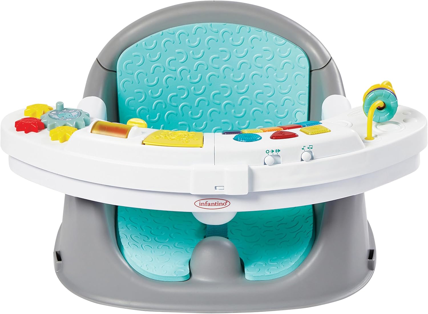 Infantino Music & Lights 3-in-1 Discovery Seat & Booster with turquoise cushion and detachable toys