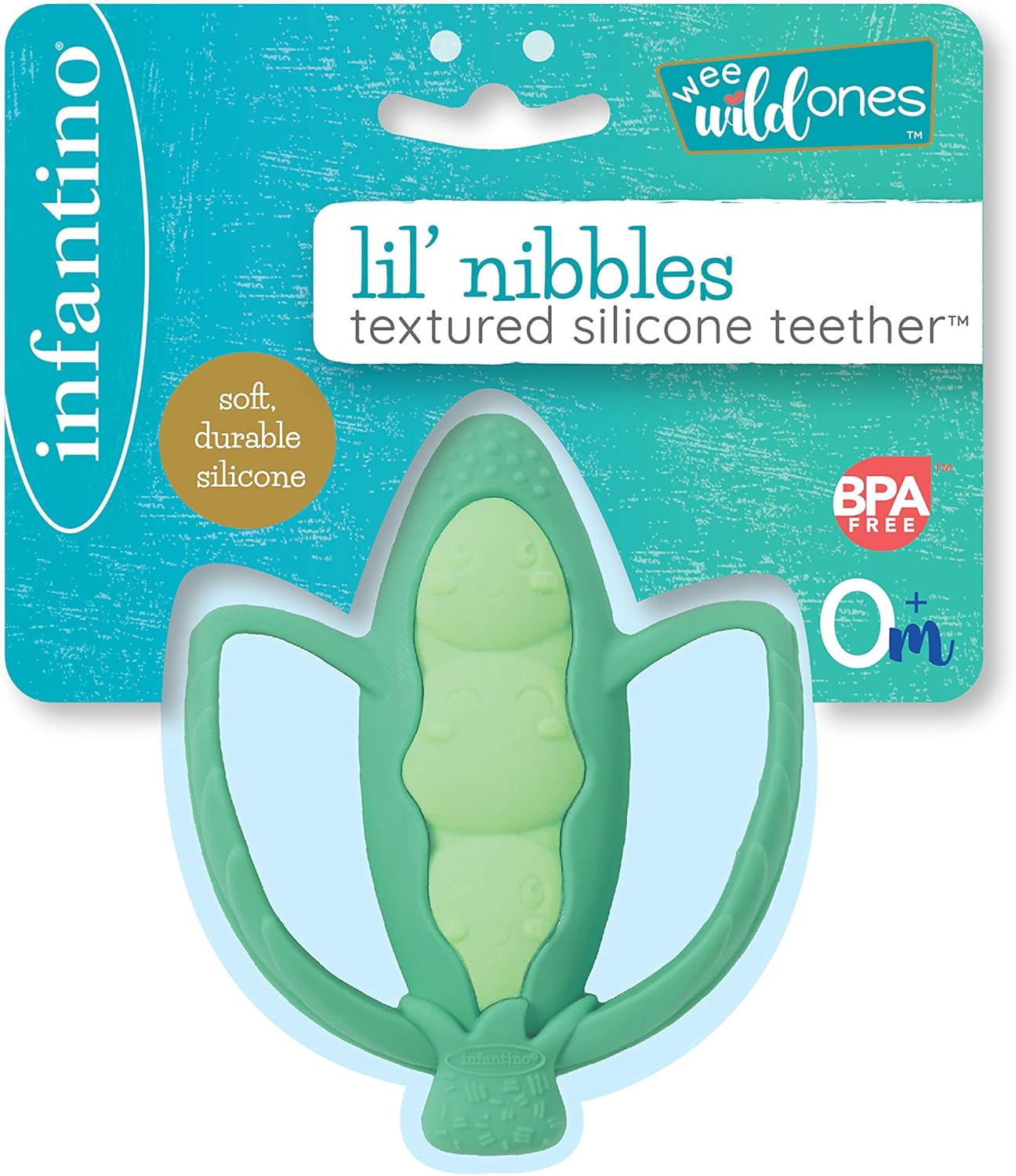 Infantino Lil' Nibbles green textured silicone teether with white accents