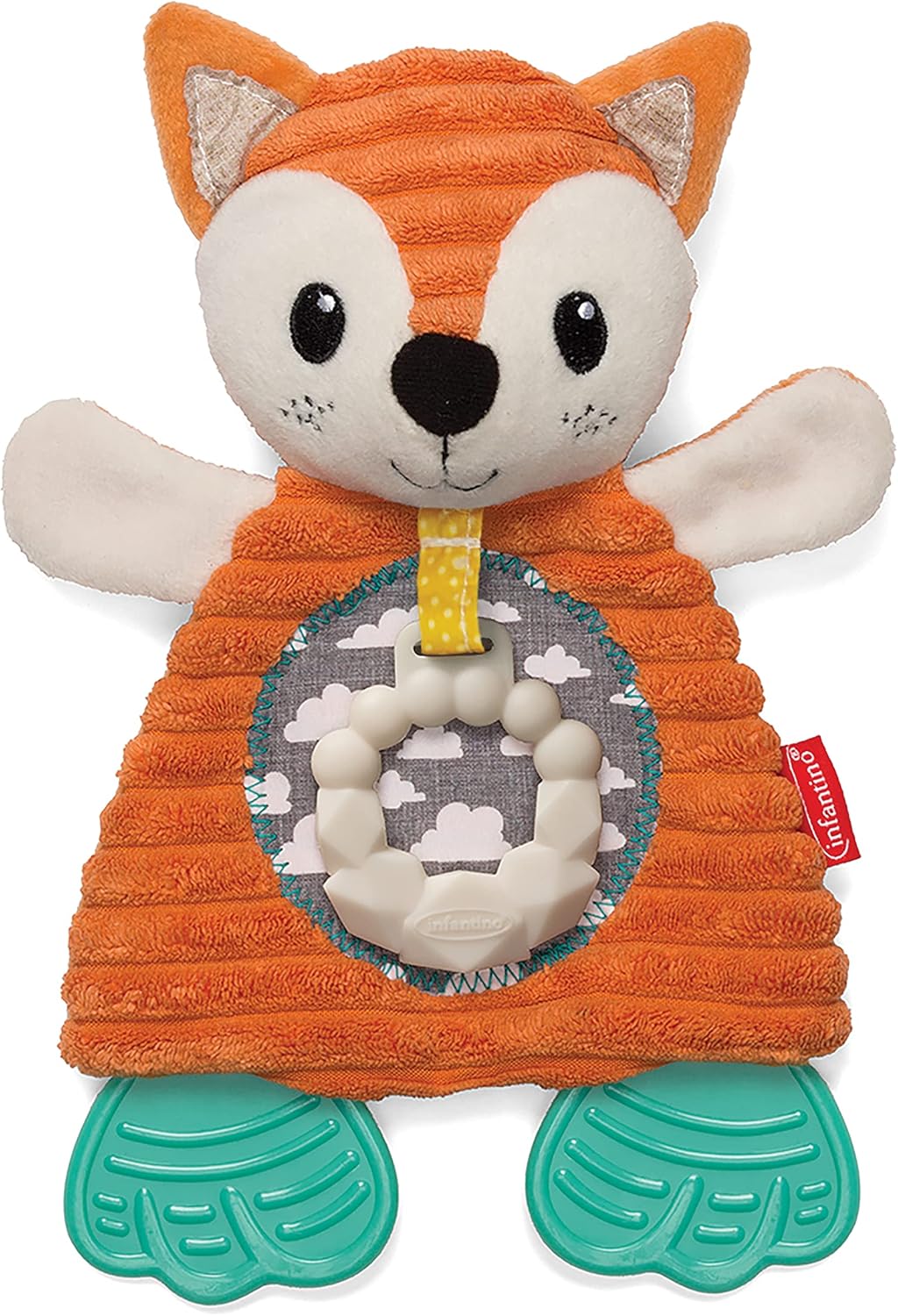 Infantino Go Gaga orange fox cuddly teether toy with crinkle ring