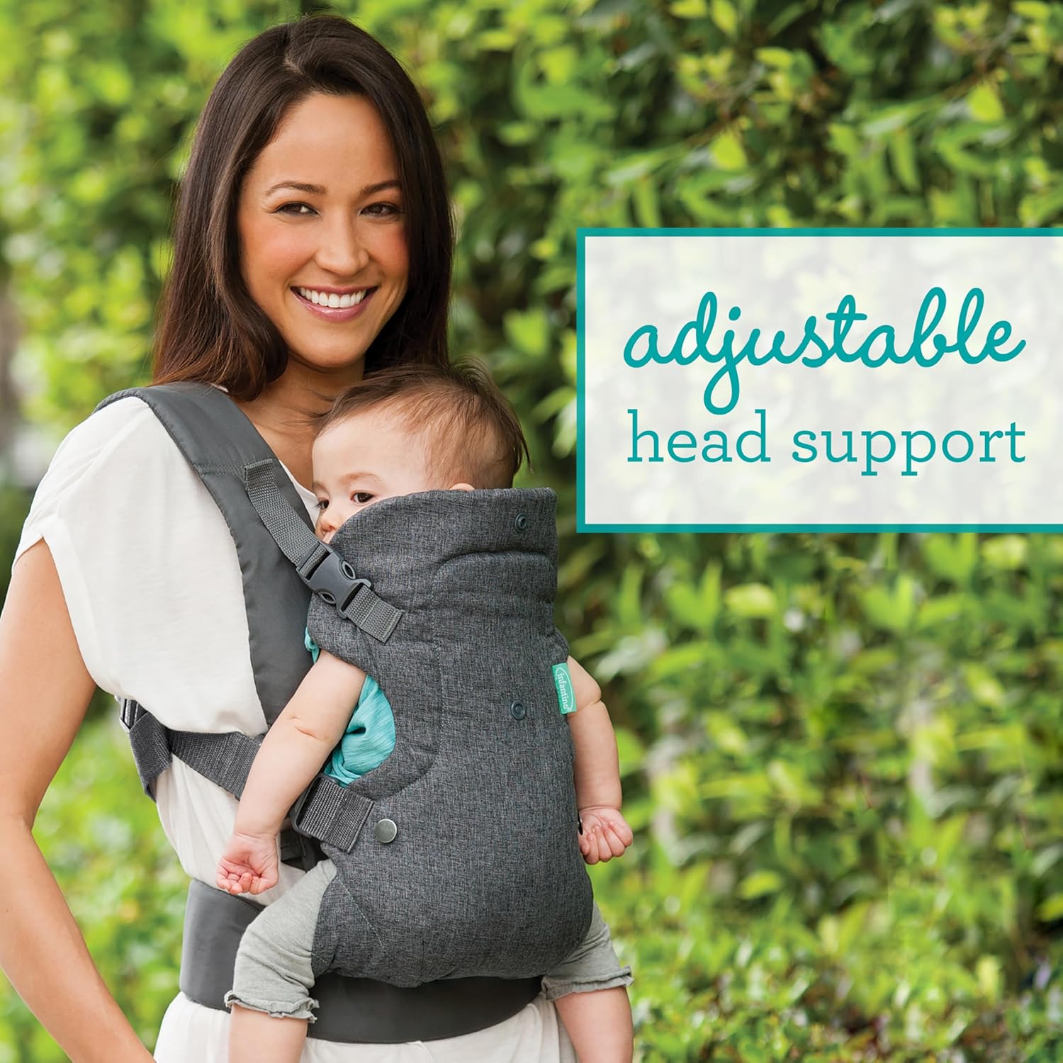 Infantino Flip Advanced 4-in-1 convertible baby carrier, grey with turquoise accents