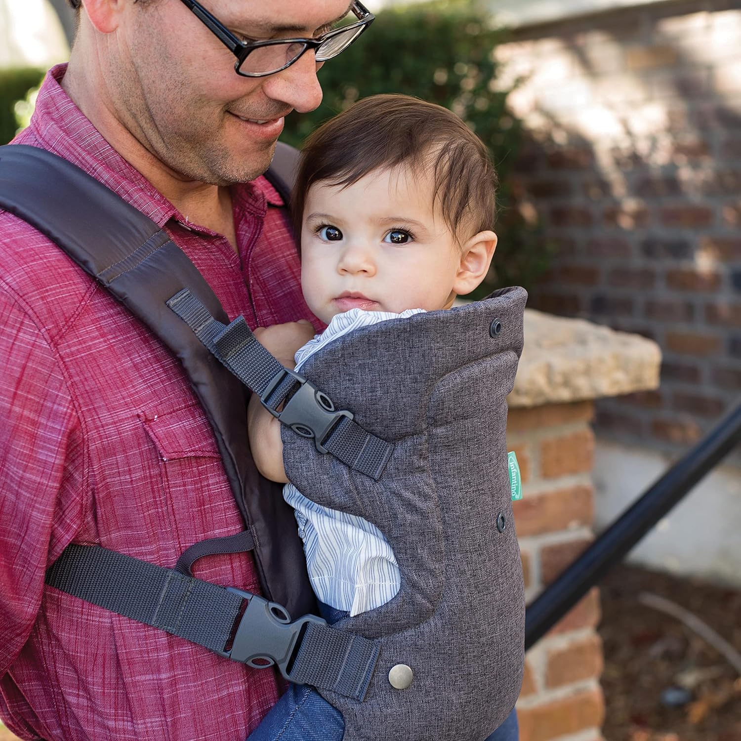 Infantino Flip Advanced 4-in-1 convertible baby carrier in grey with black straps