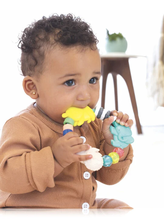 Infantino Busy Beads Rattle Teether with yellow leaf and coloured beads