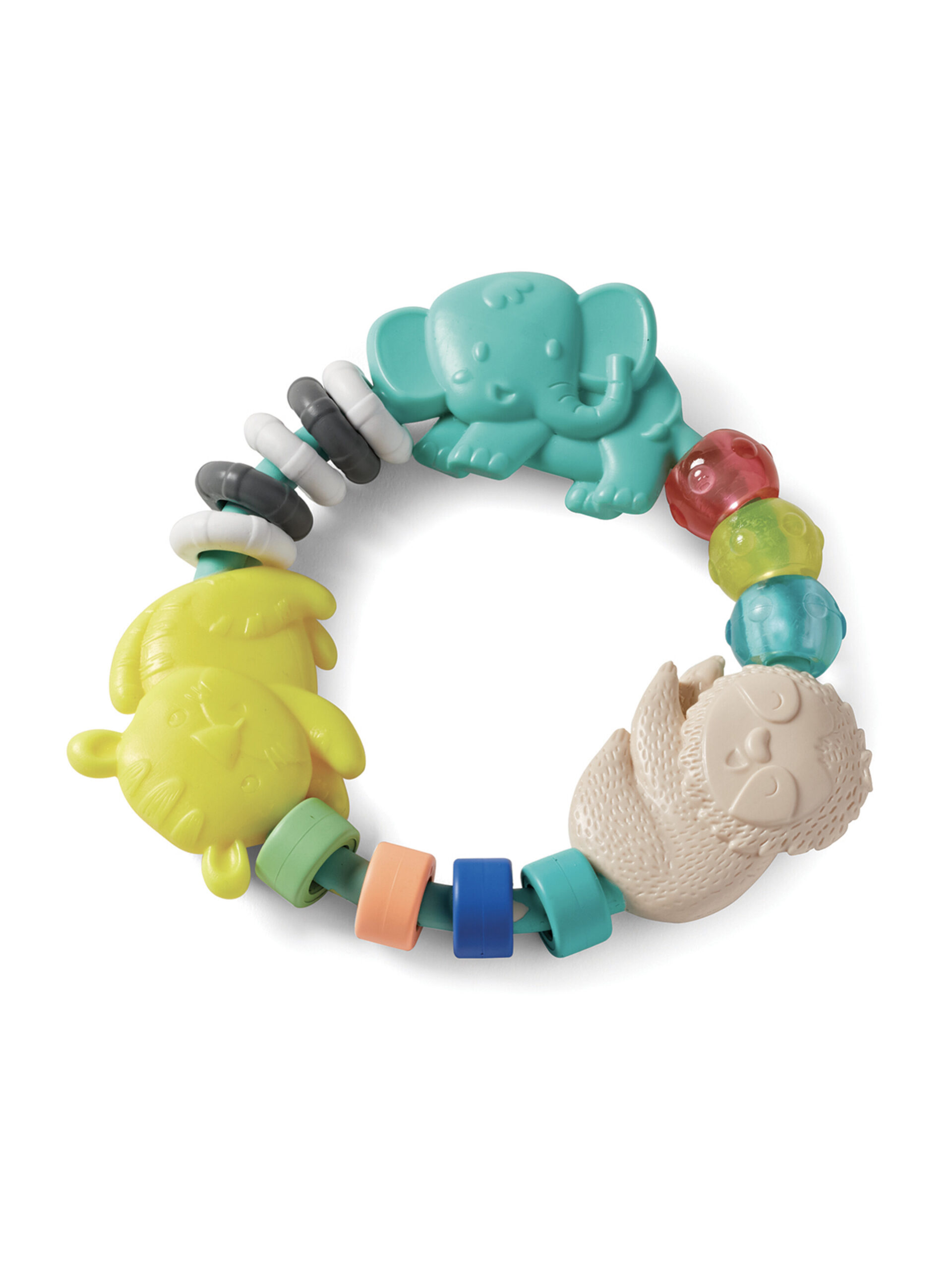 Infantino Busy Beads Rattle and Teether with colourful beads and animal shapes