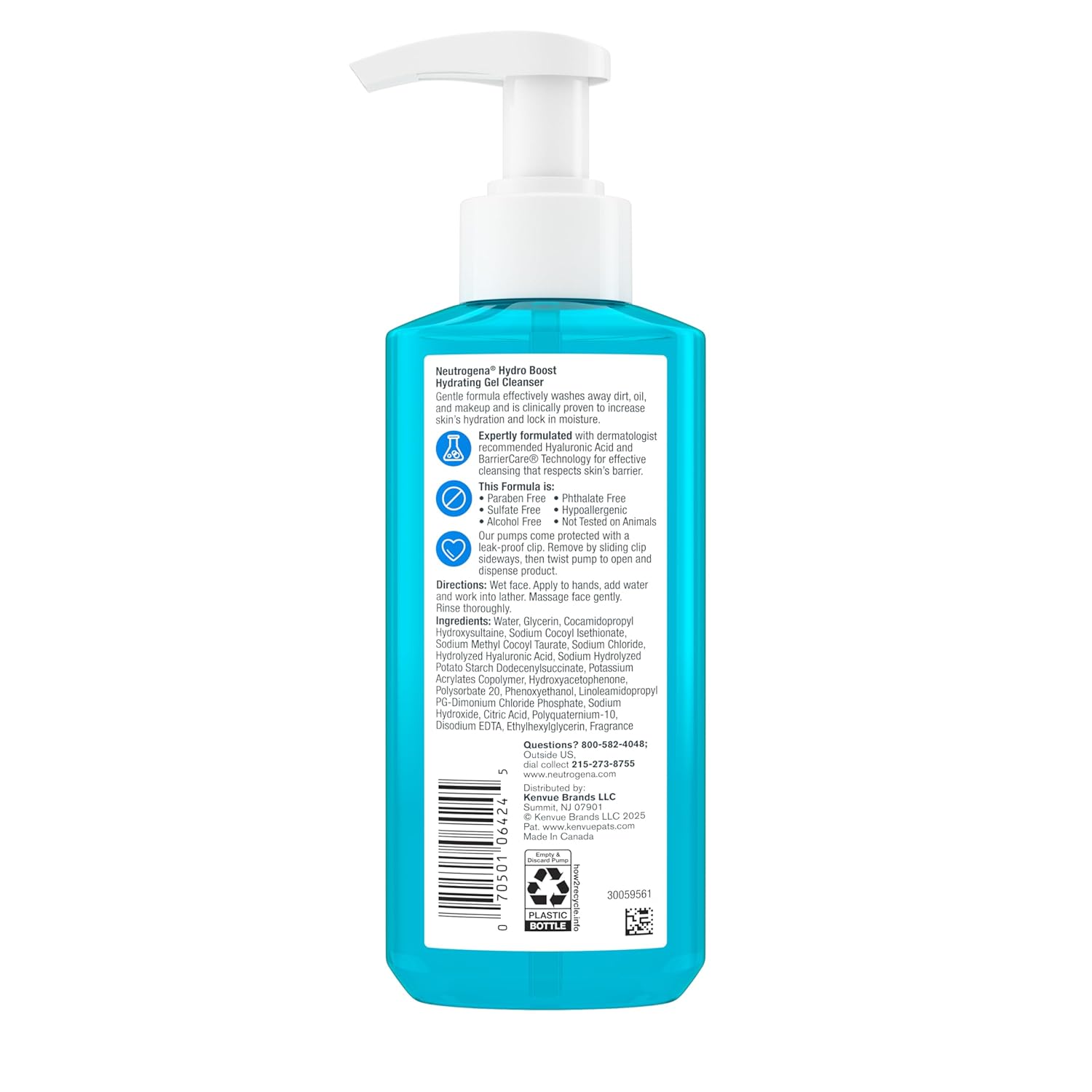 Neutrogena Hydro Boost Hydrating Gel Cleanser 230ml turquoise bottle with pump dispenser