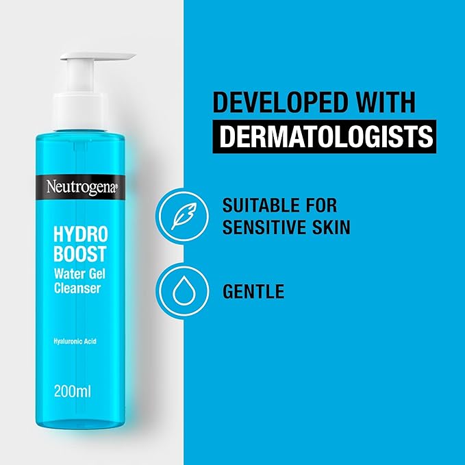 Neutrogena Hydro Boost Water Gel Cleanser 200ml turquoise bottle with pump dispenser