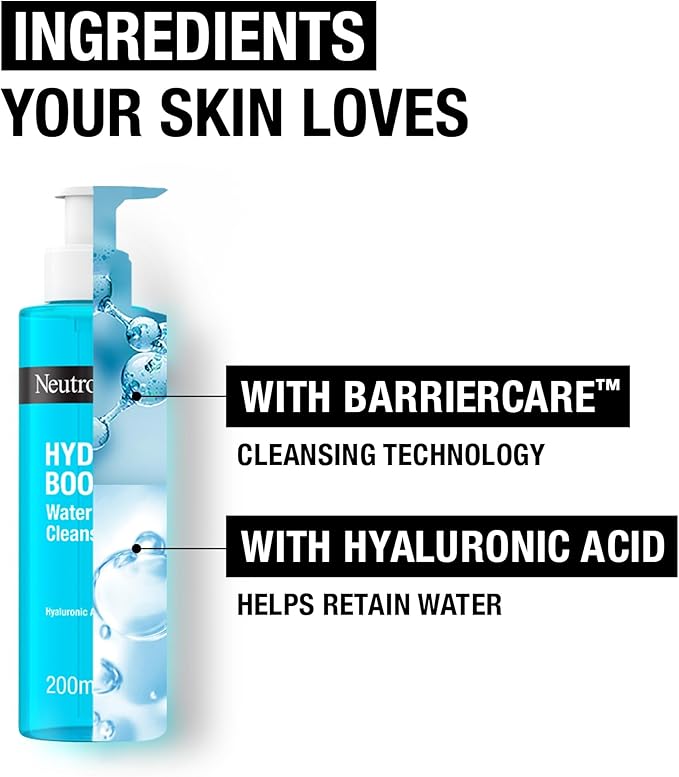 Neutrogena Hydro Boost Water Gel Cleanser 200ml turquoise bottle with pump dispenser