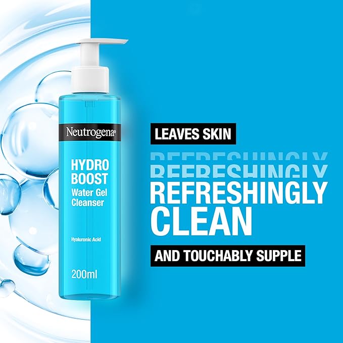 Neutrogena Hydro Boost Water Gel Cleanser 200ml blue bottle with pump dispenser