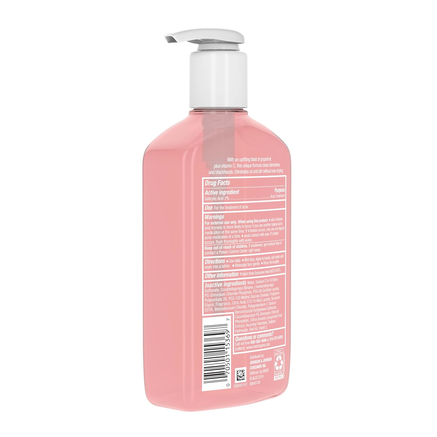 Neutrogena Oil-Free Acne Wash Pink Grapefruit facial cleanser 264ml pump bottle