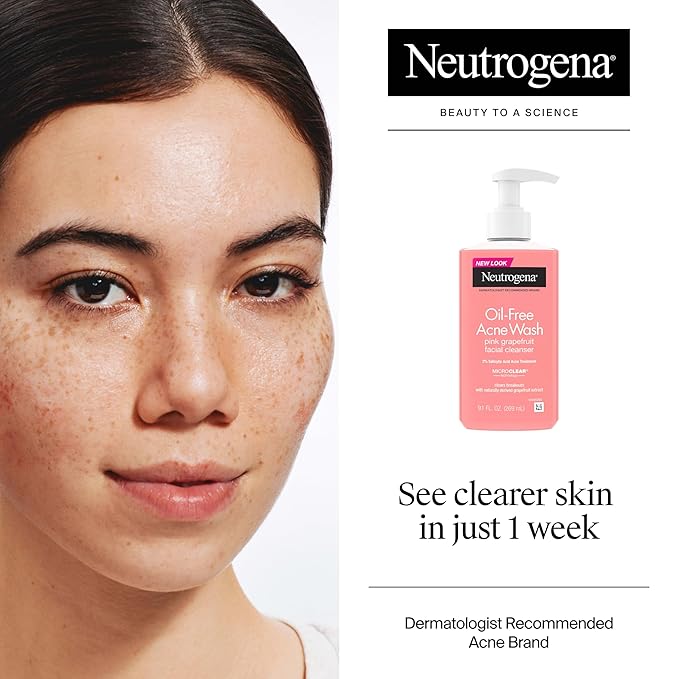 Neutrogena Oil-Free Acne Wash Pink Grapefruit facial cleanser 264ml pump bottle
