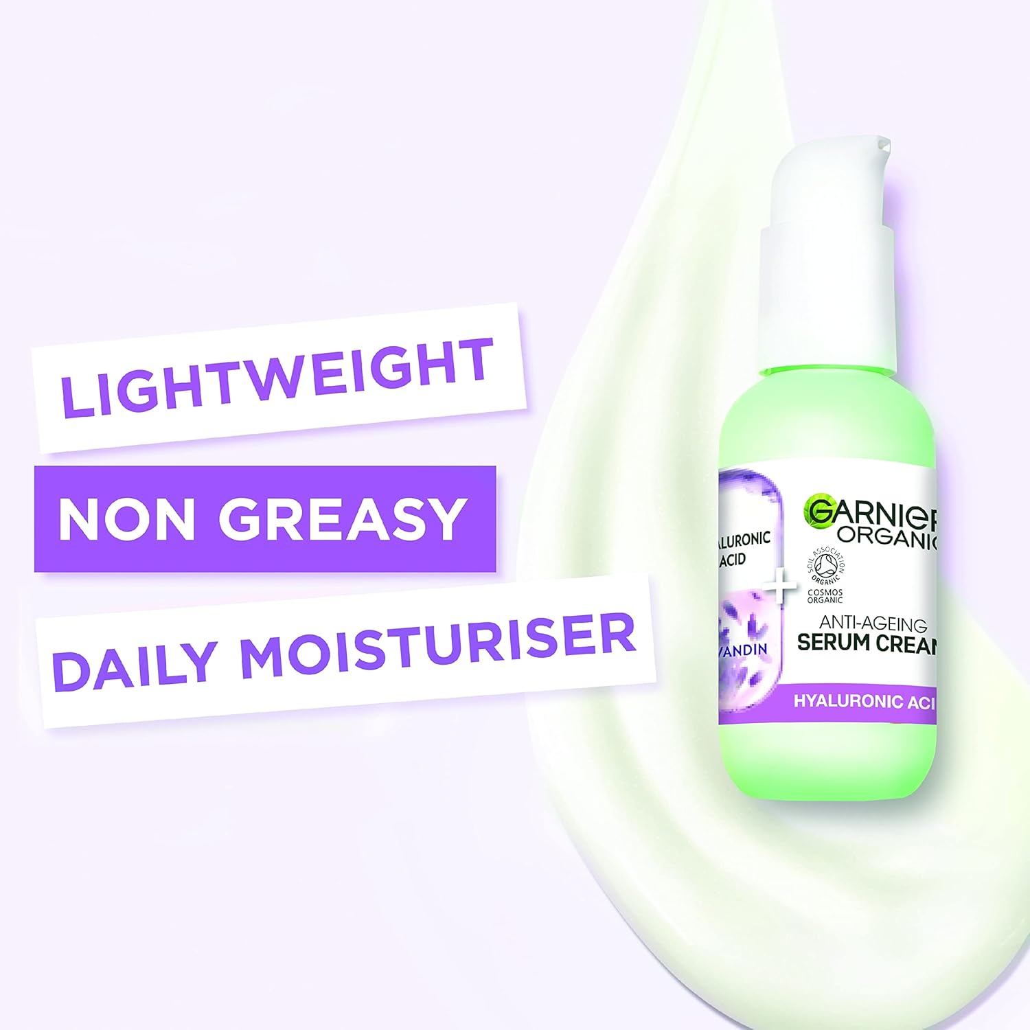 Garnier Organic Lavandin Hyaluronic Acid anti-ageing serum cream moisturiser bottle