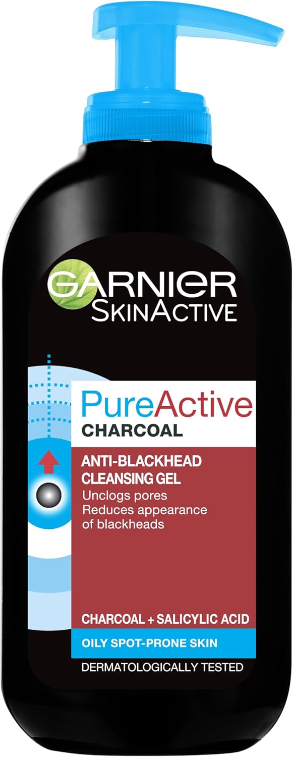 Garnier Pure Active Charcoal anti-blackhead cleansing gel 200ml black bottle pump