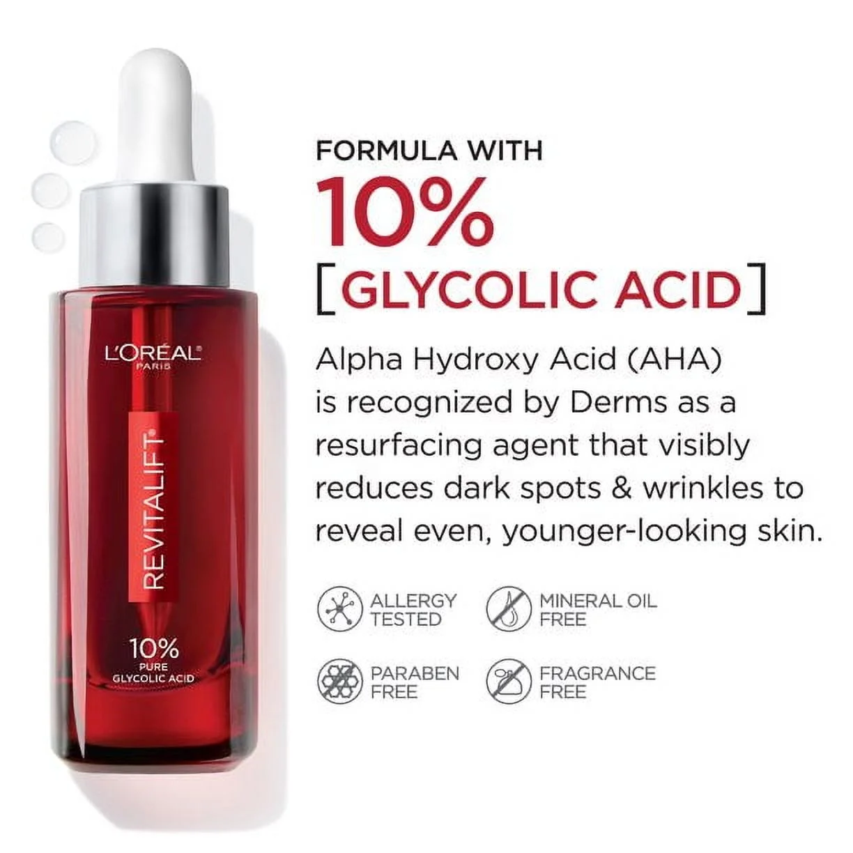 L'Oréal Paris Revitalift Derm Intensives 10% glycolic acid serum, deep red liquid
