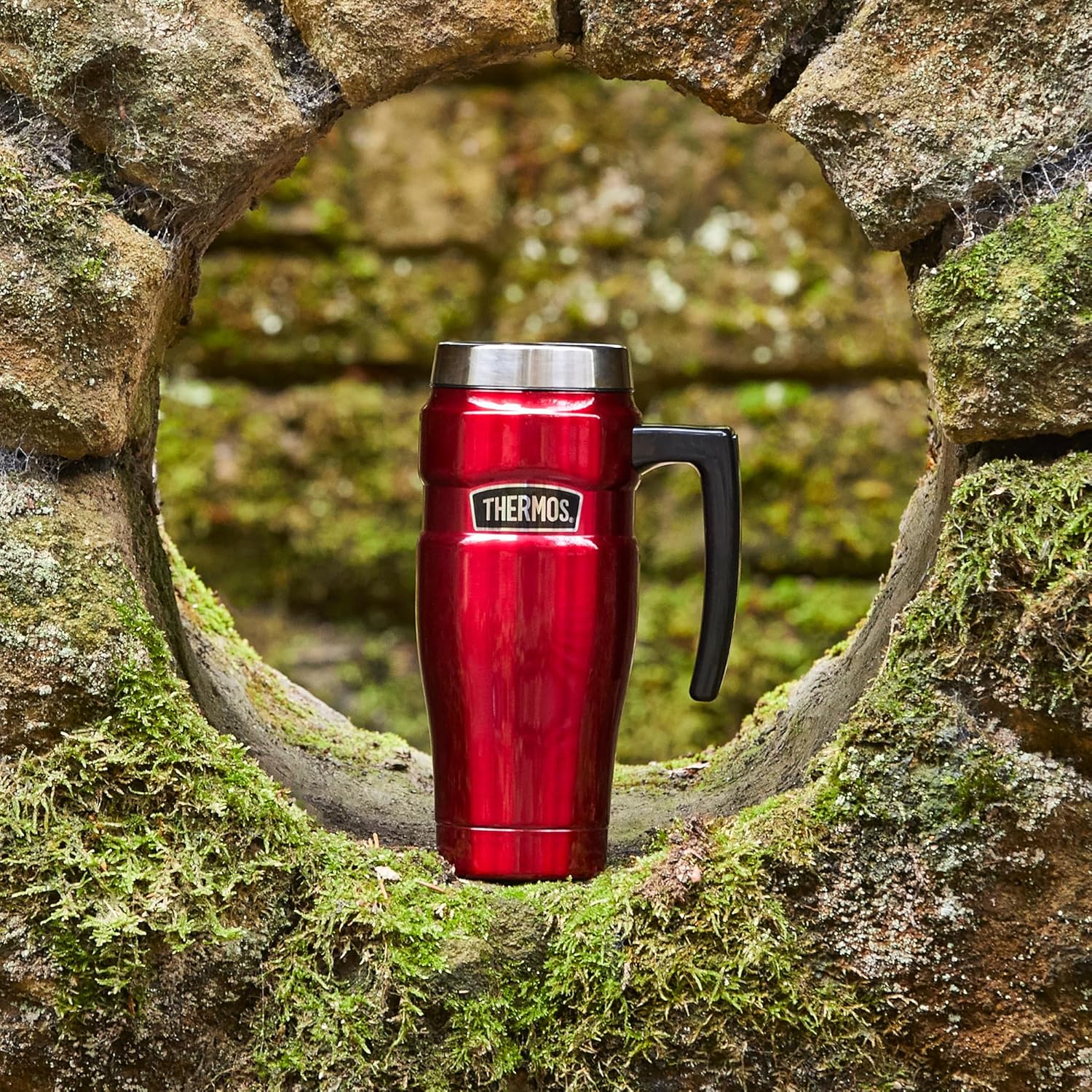 Thermos Stainless King raspberry red travel mug 470ml with handle