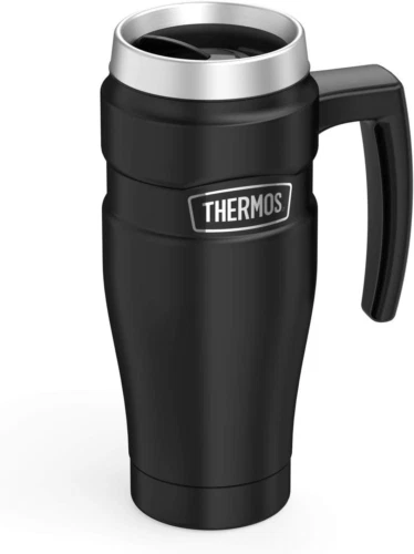 Thermos Stainless King matt black travel mug 470ml with handle