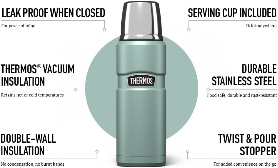 Thermos Stainless King gunmetal vacuum flask 470ml with serving cup