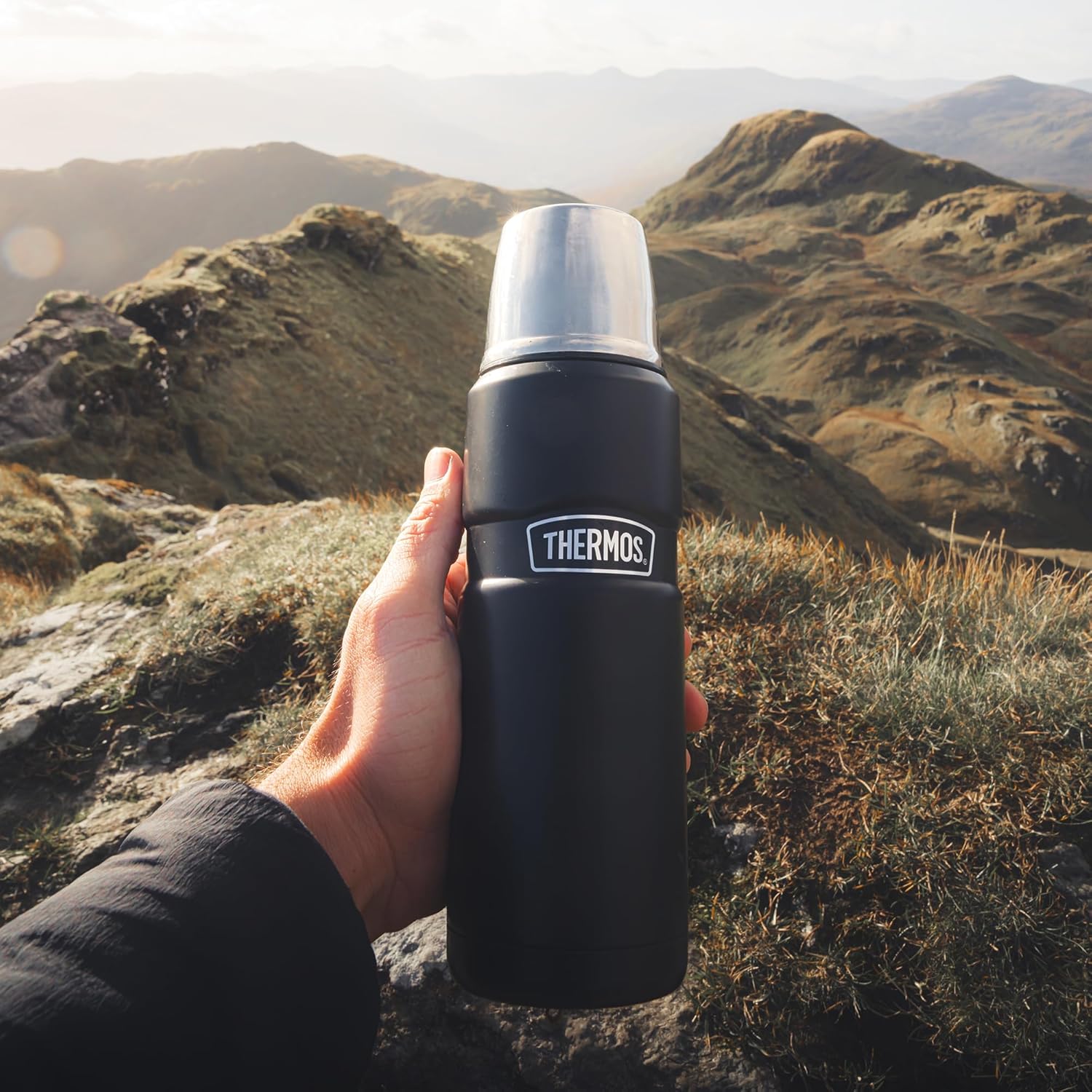 Thermos Stainless King Flask 470ml gunmetal with silver cap
