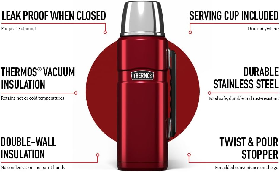 Thermos Stainless King red vacuum flask 470ml with serving cup