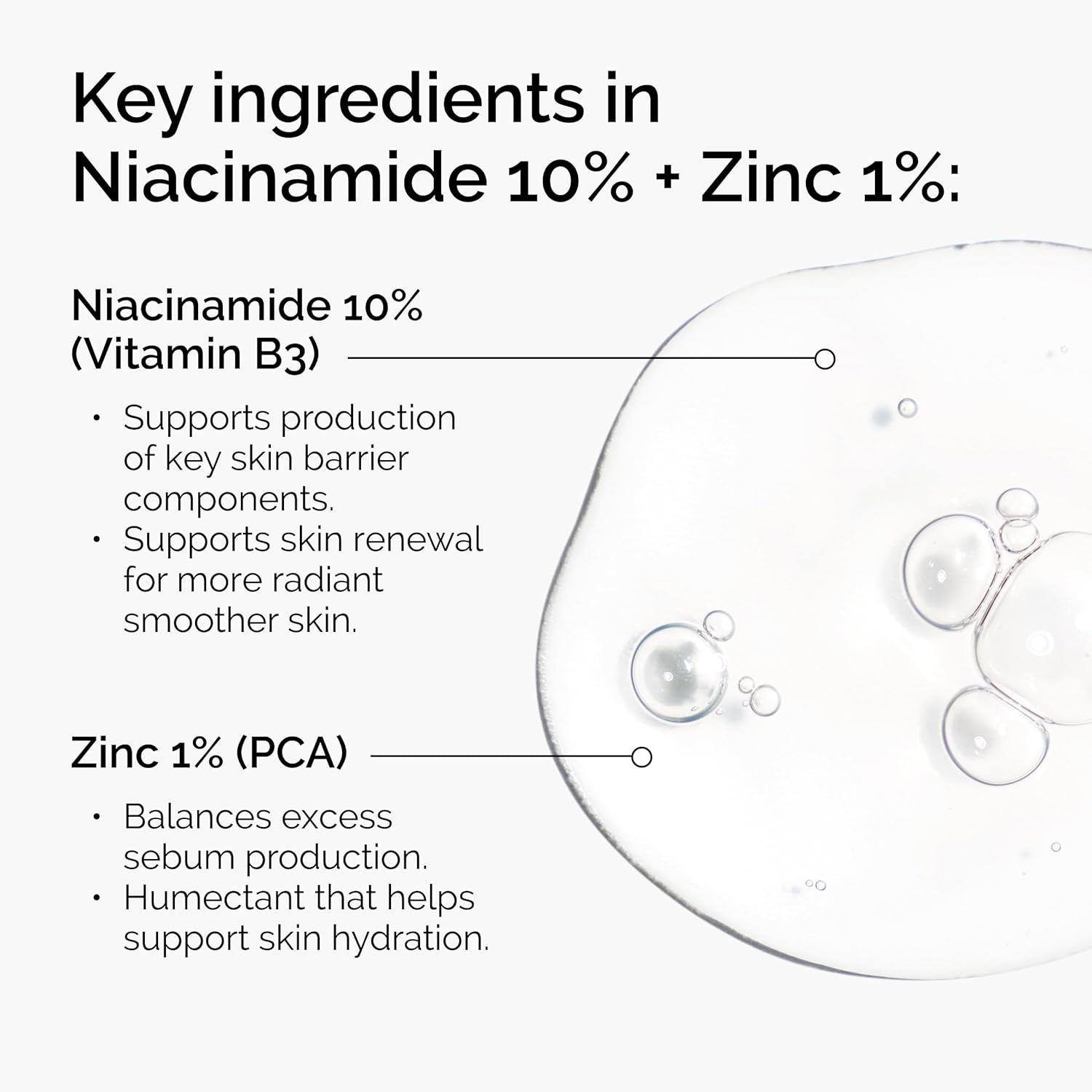 The Ordinary Niacinamide 10% + Zinc 1% smoothing serum with clear droplets