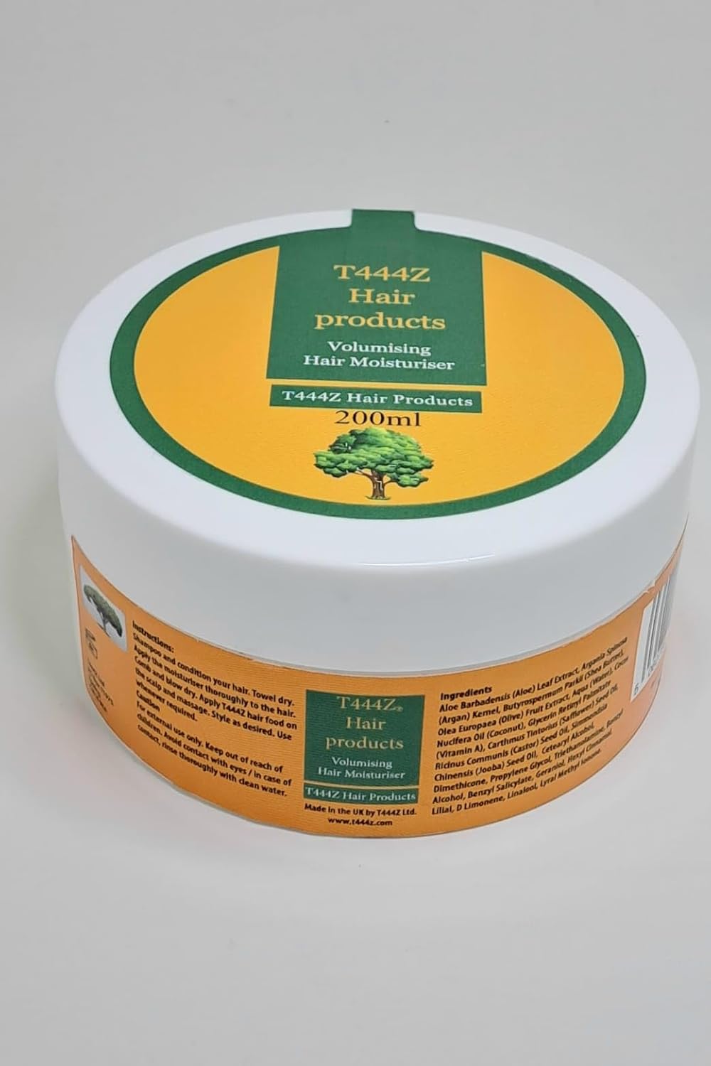 T444Z Volumising Hair Moisturiser 200ml jar with green and yellow label