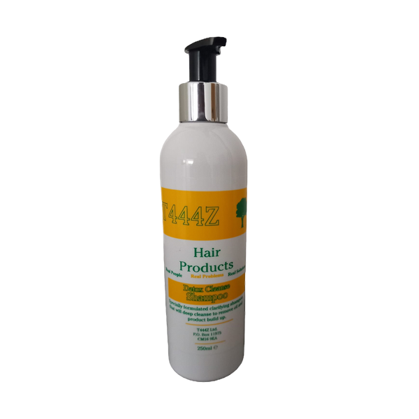 T444Z Detox Cleanse Shampoo 250ml white bottle with pump dispenser