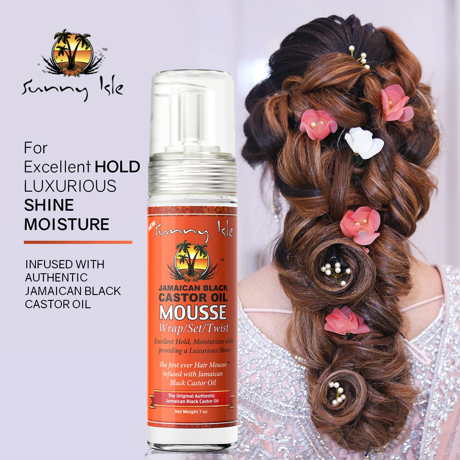 Sunny Isle Jamaican Black Castor Oil Mousse Wrap Set Twist, seven ounce bottle