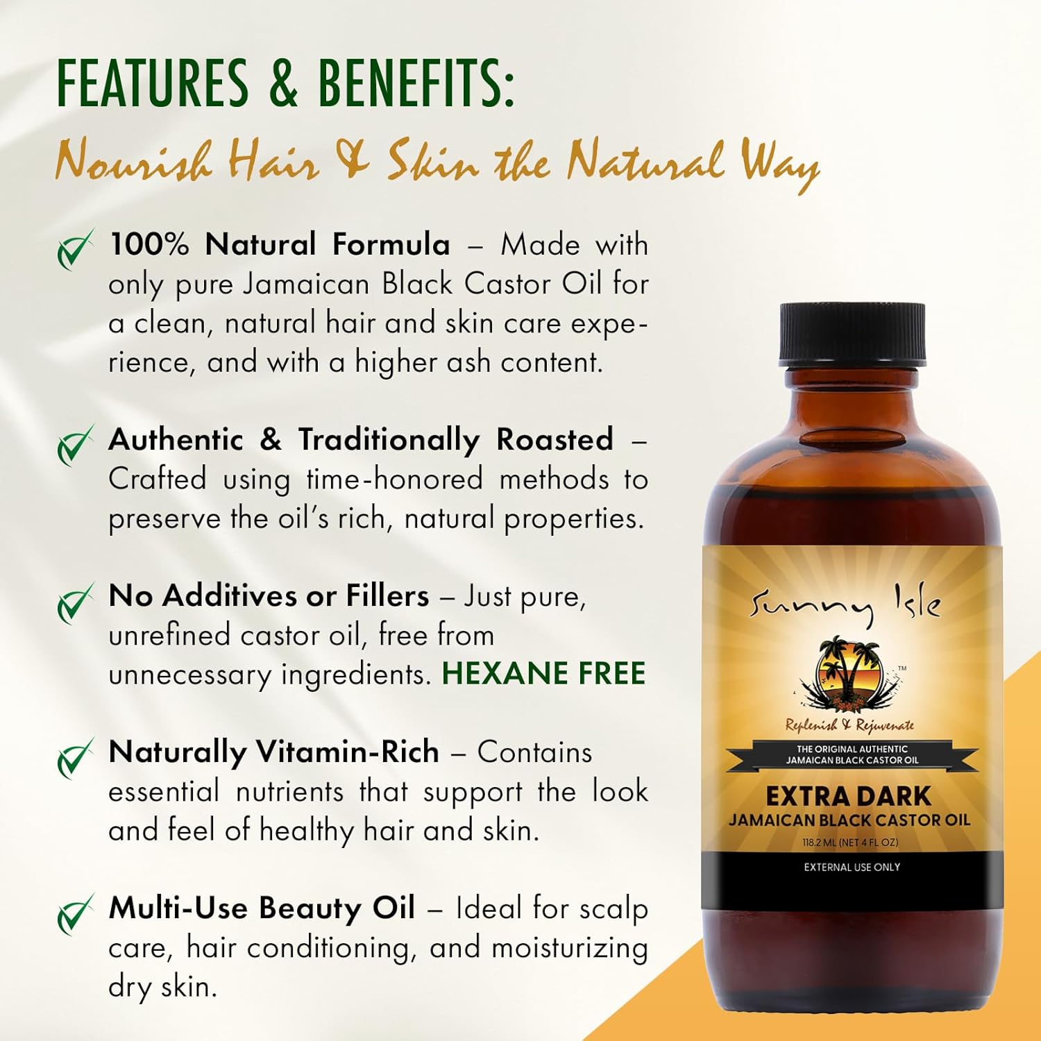 Sunny Isle Extra Dark Jamaican Black Castor Oil 118ml bottle with black cap