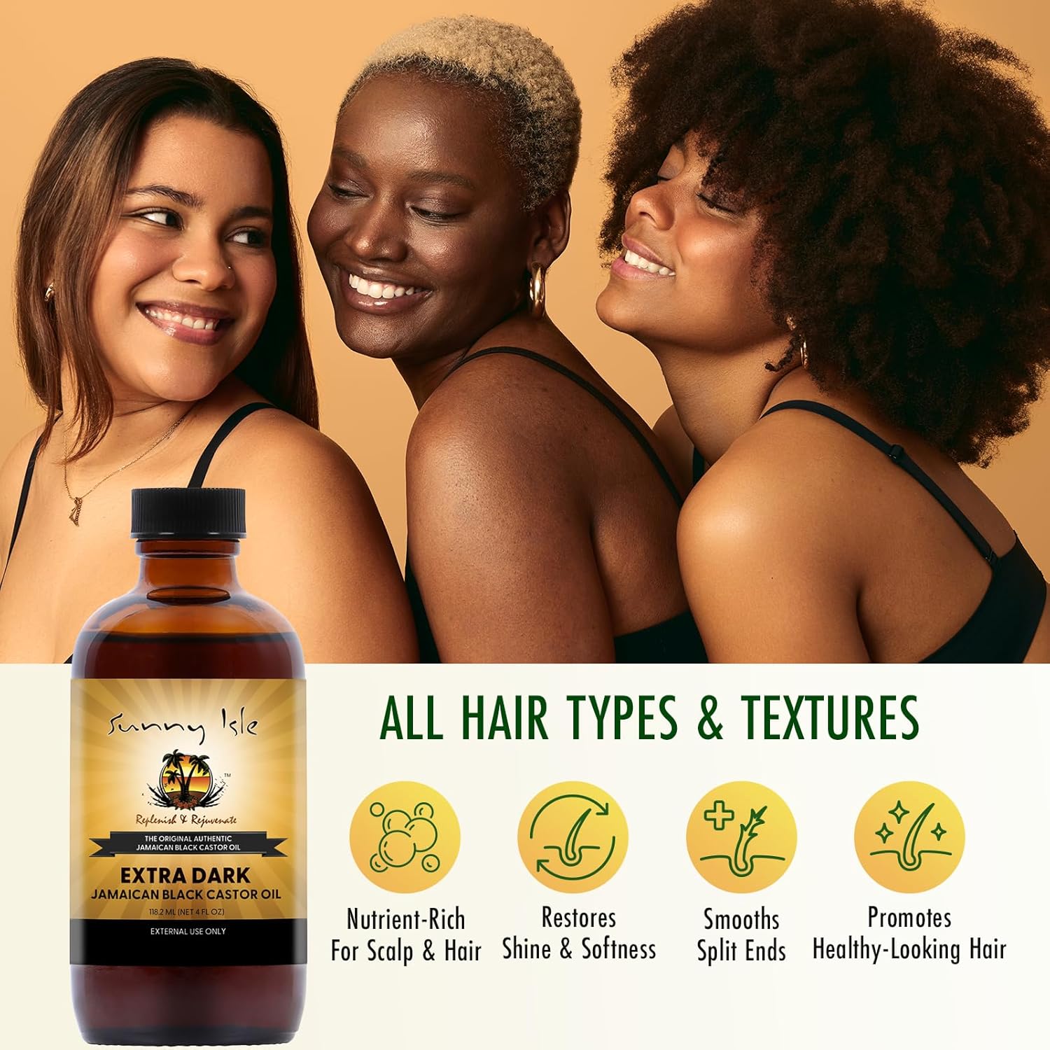 Sunny Isle Extra Dark Jamaican Black Castor Oil, 118 ml bottle with black cap