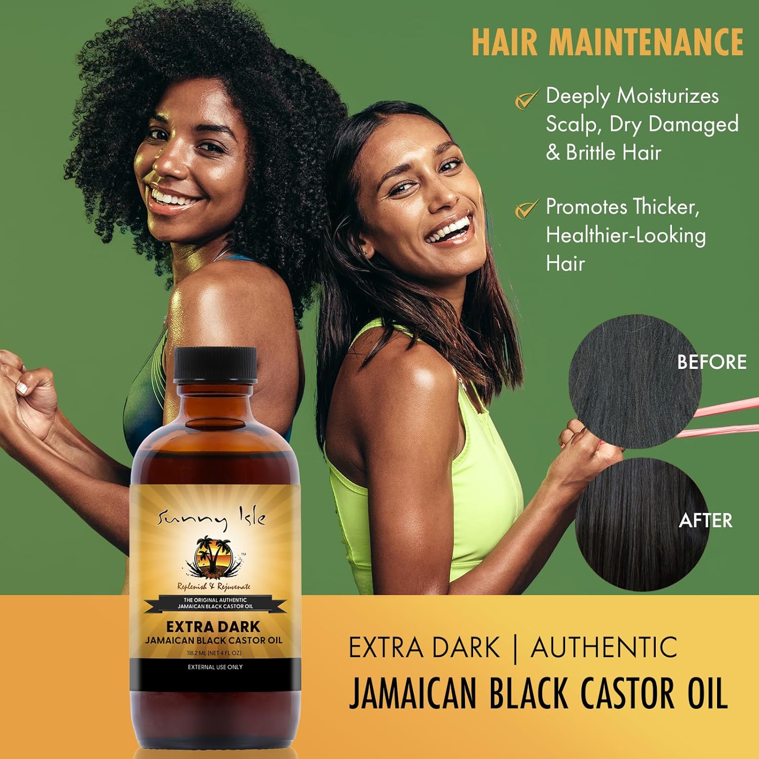 Sunny Isle Extra Dark Jamaican Black Castor Oil 118ml bottle with dark amber liquid