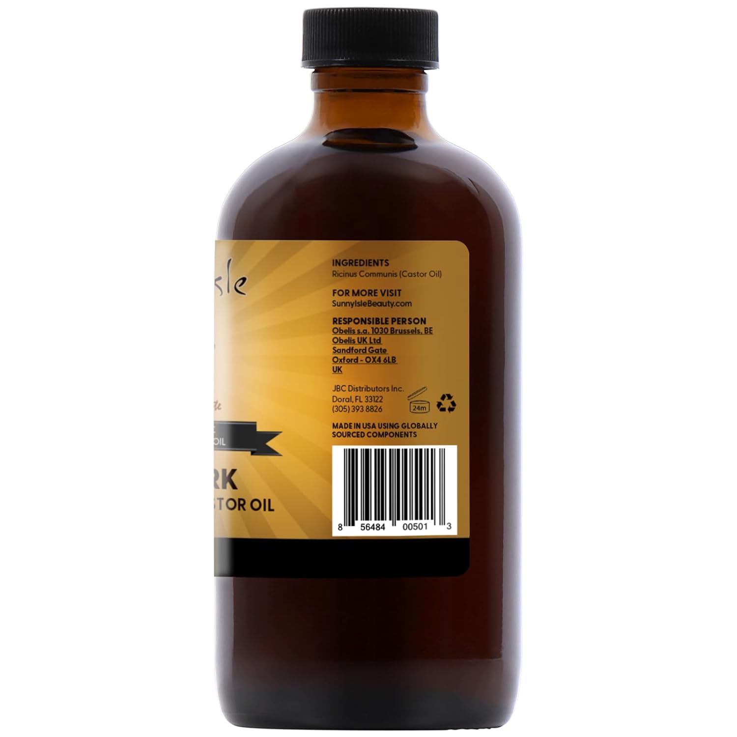 Sunny Isle Extra Dark Jamaican Black Castor Oil 8 fl oz bottle with black cap
