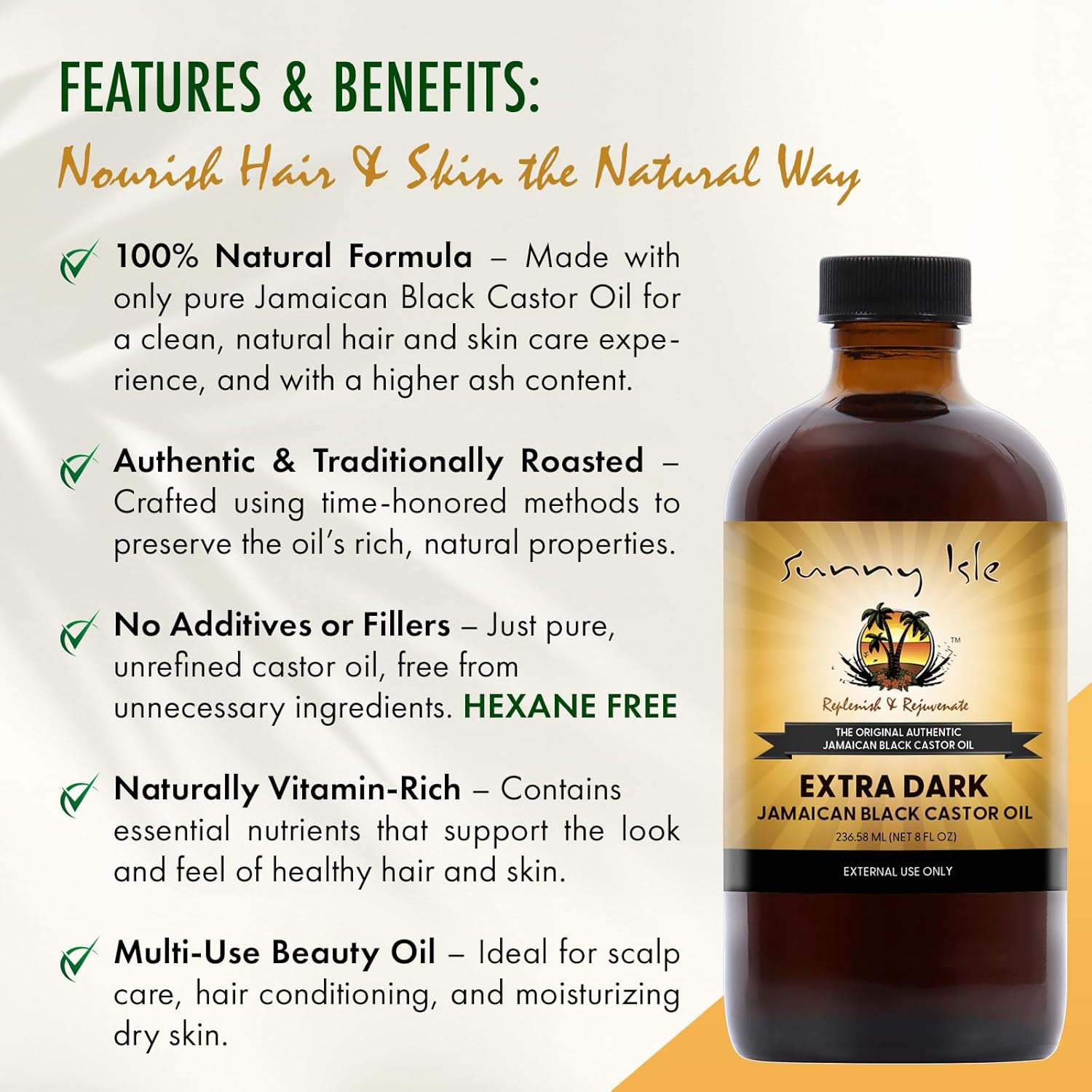 Sunny Isle Extra Dark Jamaican Black Castor Oil, 236.58 ml bottle with black cap
