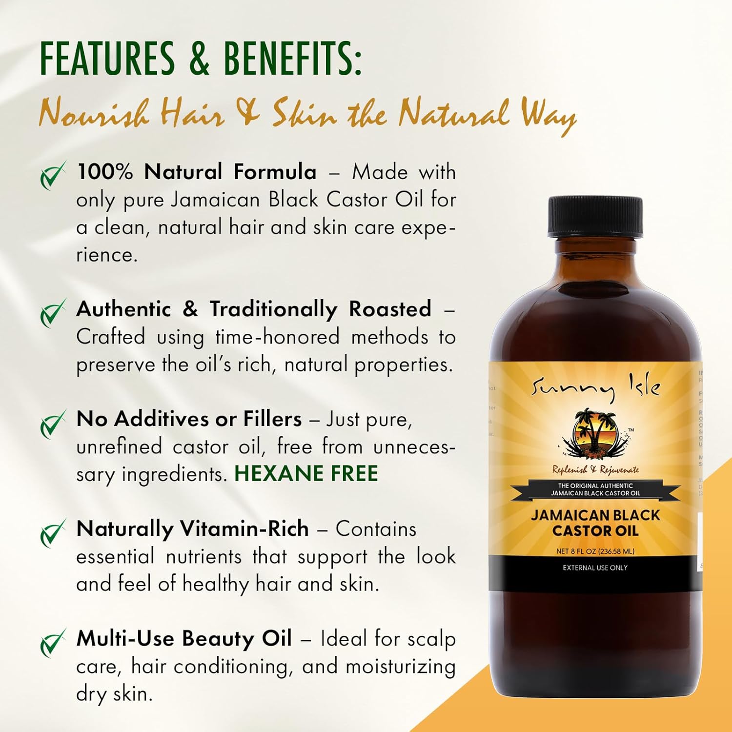 Sunny Isle Original Jamaican Black Castor Oil 8 fl oz dark glass bottle with black cap