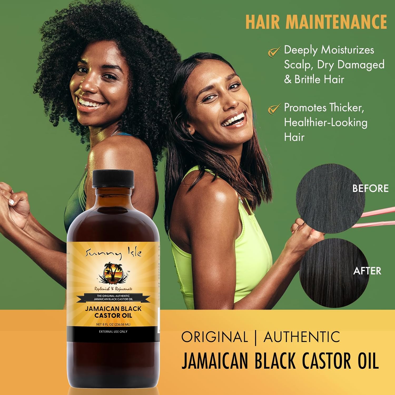 Sunny Isle Original Jamaican Black Castor Oil 8 fl oz bottle with black cap