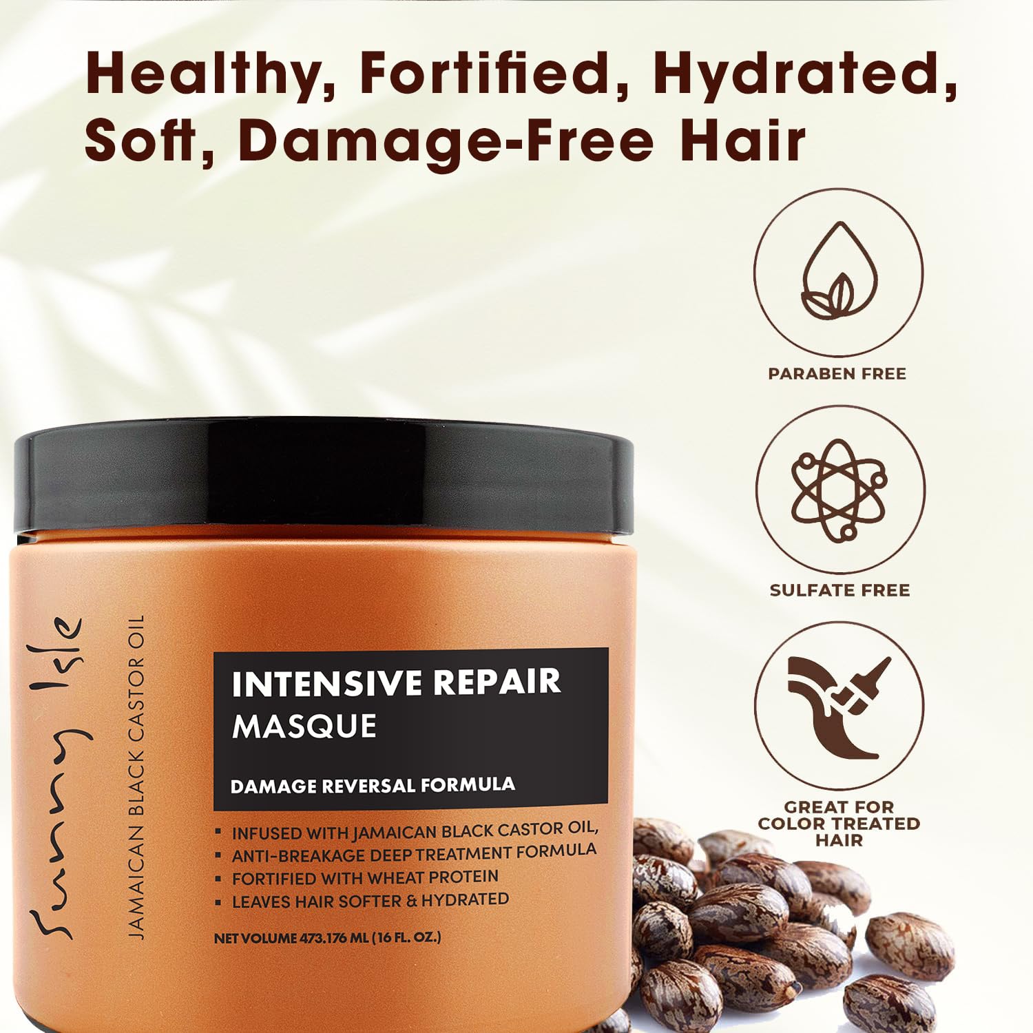 Sunny Isle Jamaican Black Castor Oil Intensive Repair Masque 473ml jar with black lid