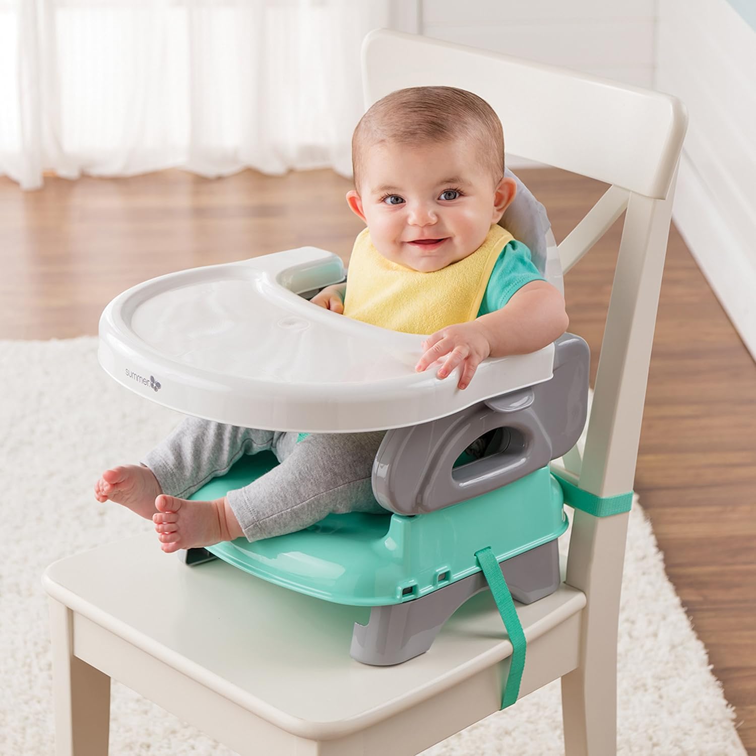 Summer Infant Deluxe Comfort Folding Booster Seat with tray in mint green