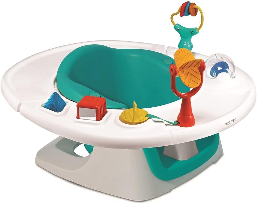 Summer Infant 4-in-1 SuperSeat with turquoise base and detachable toys