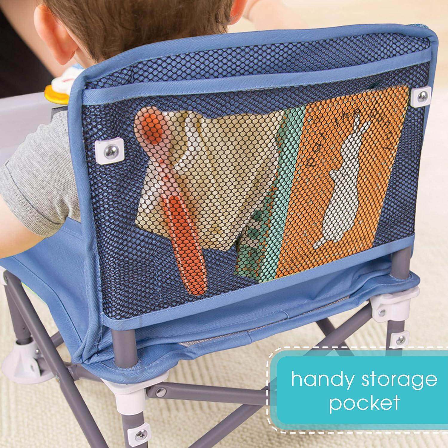 Summer Pop 'n Sit portable booster chair in blue with storage pocket