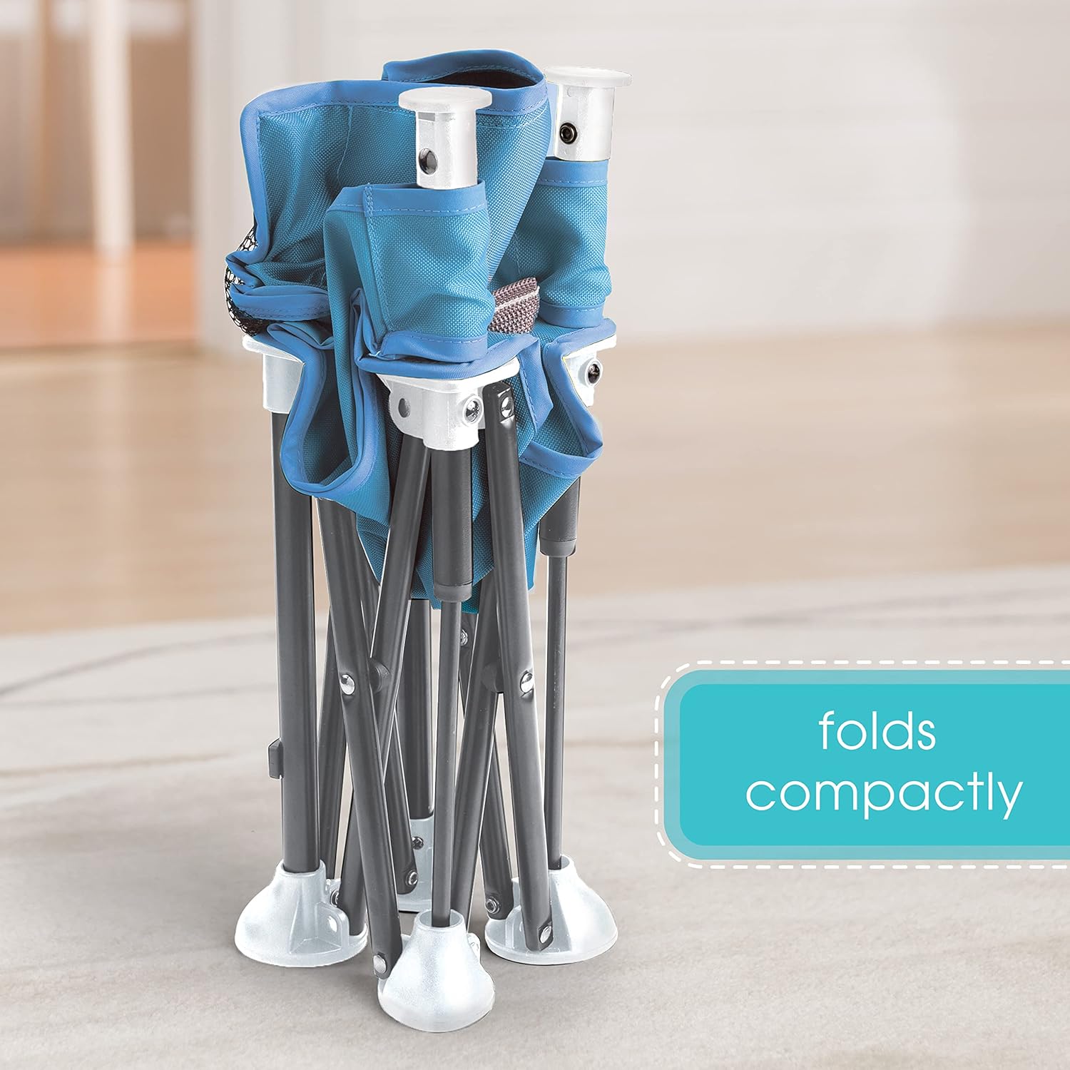 Summer Pop 'n Sit portable booster chair in blue, folds compactly for travel