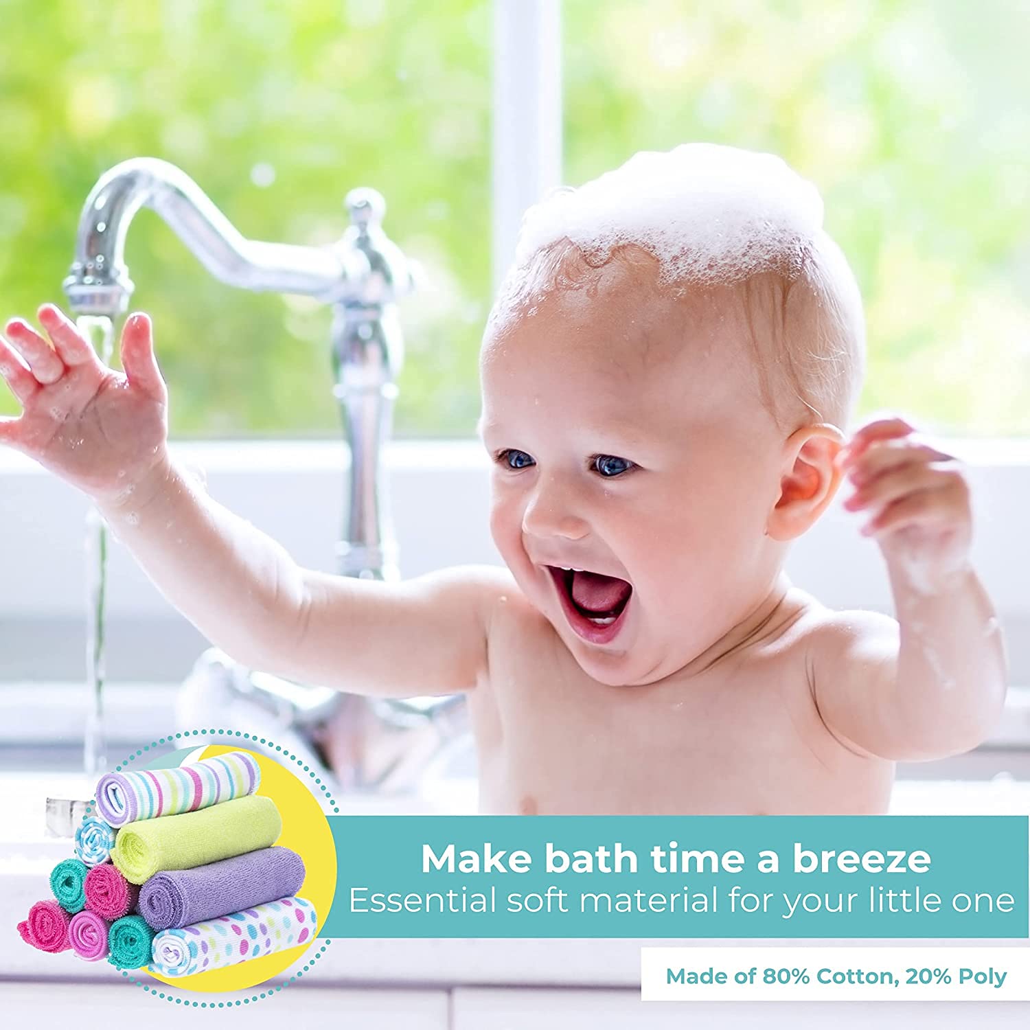 Spasilk pack of 10 soft washcloths for newborns and infants, multicoloured