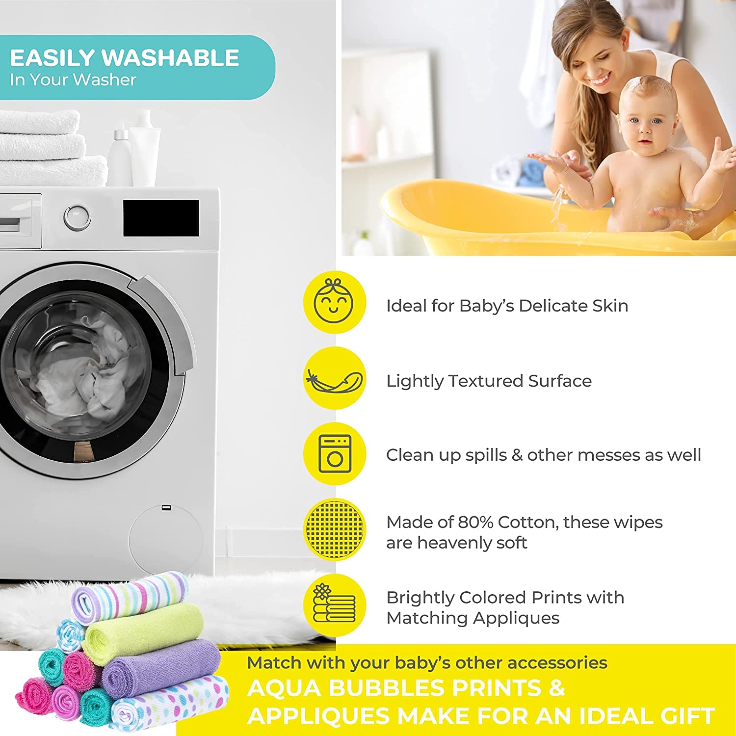 Spasilk washcloth wipes set for newborns and infants, pack of ten, multicoloured